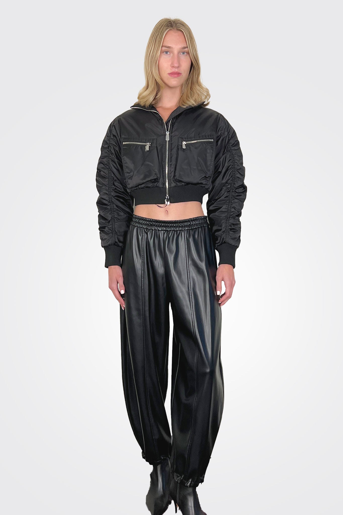 Bavette Short Satin Bomber Jacket - Black by Pinko — view 3