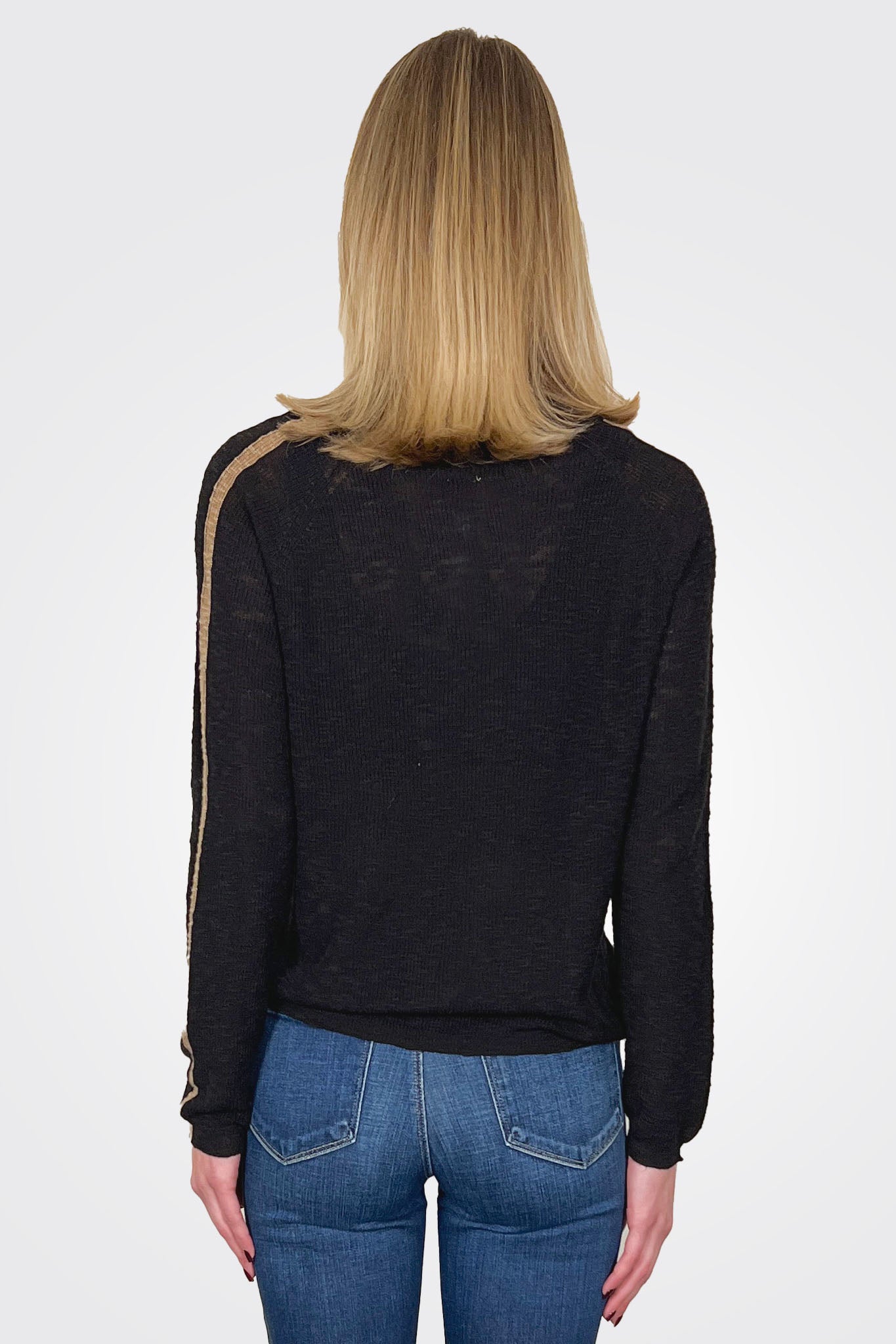 Track Striped Sleeve Pullover - Black by StitchDrop — view 3