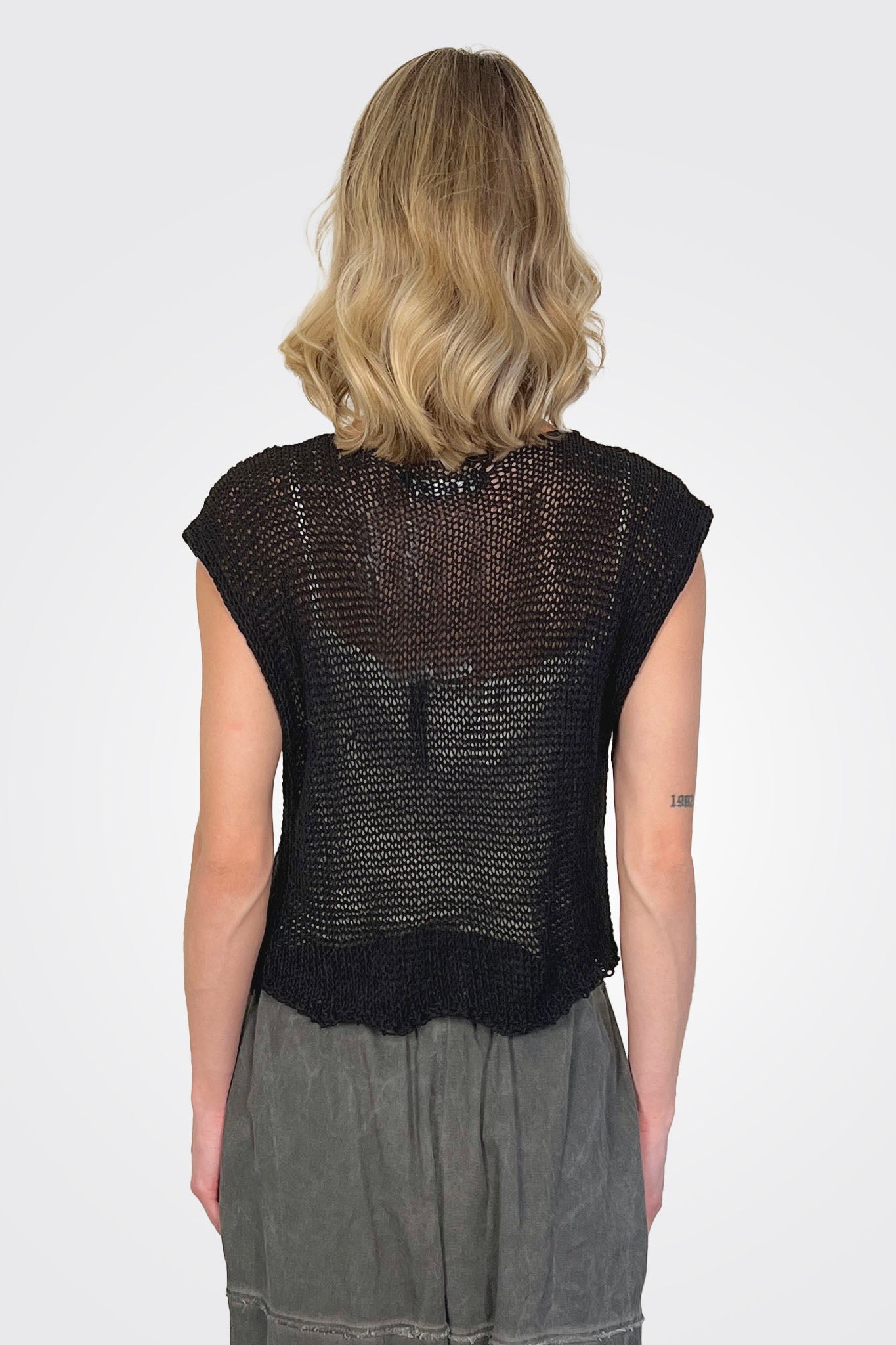 Hand Knit Wide Neck Top - Black by Umit Unal — alternate view