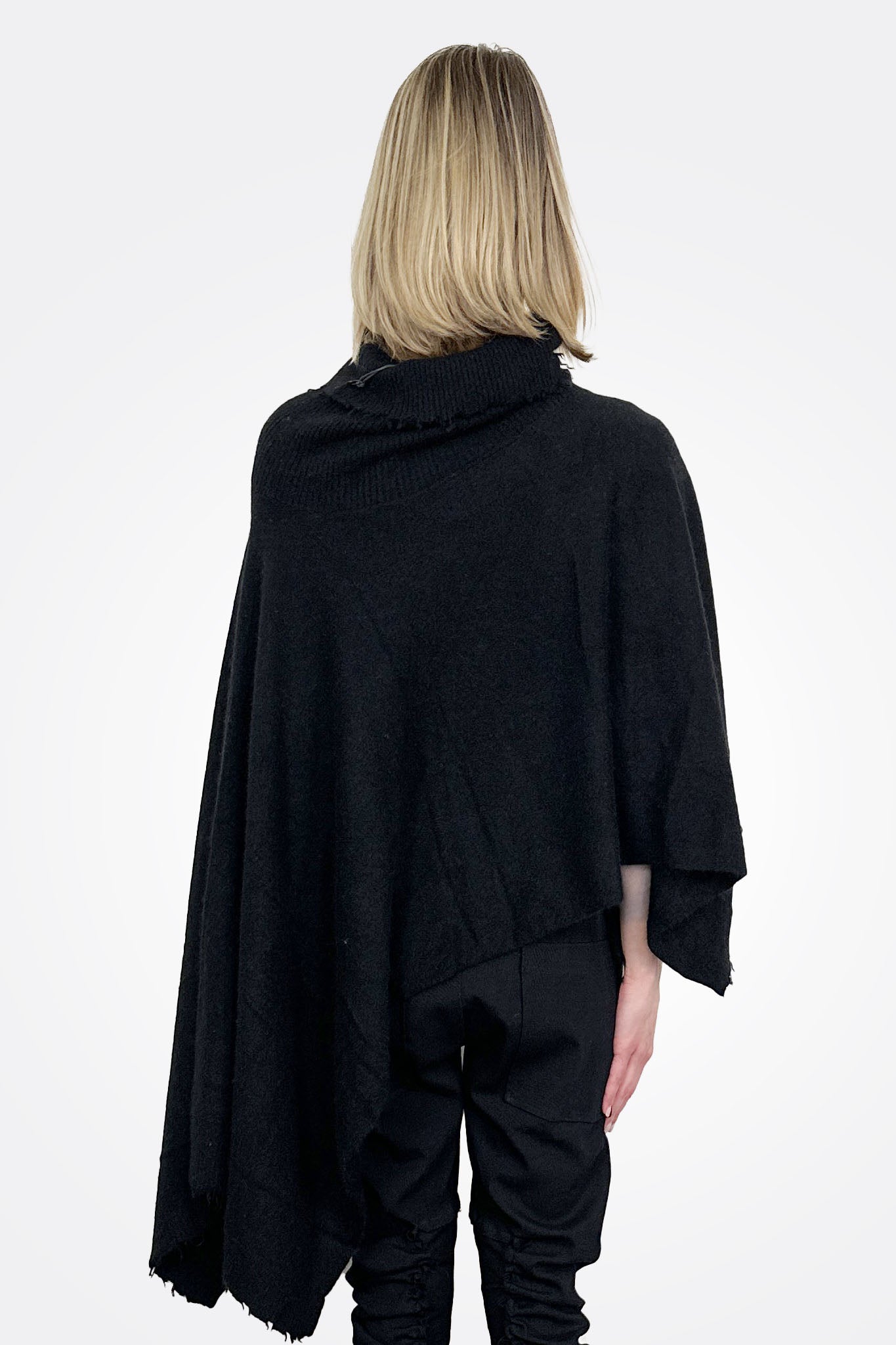 Knitted Poncho Scarf - Black by Rundholz — view 3