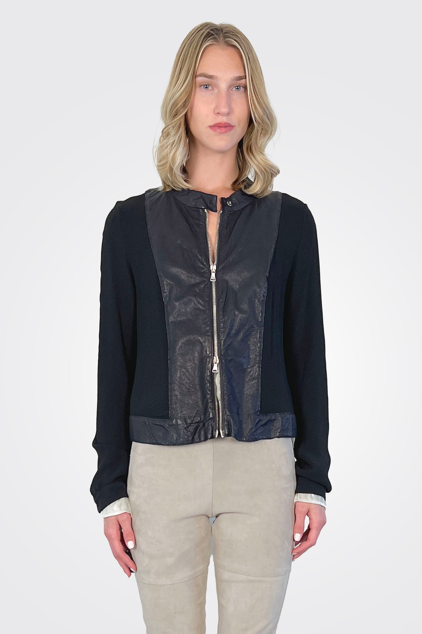 Leather Mix Media Jacket - Black by Transit Par-Such — view 3