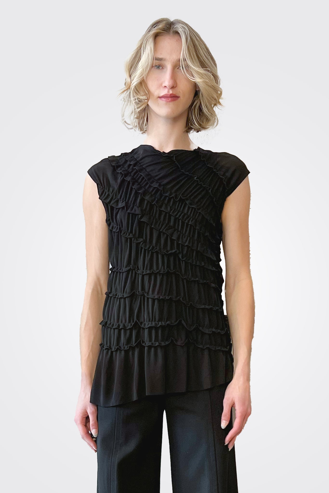 Ruffle Blouse - Black by Liviana Conti — alternate view