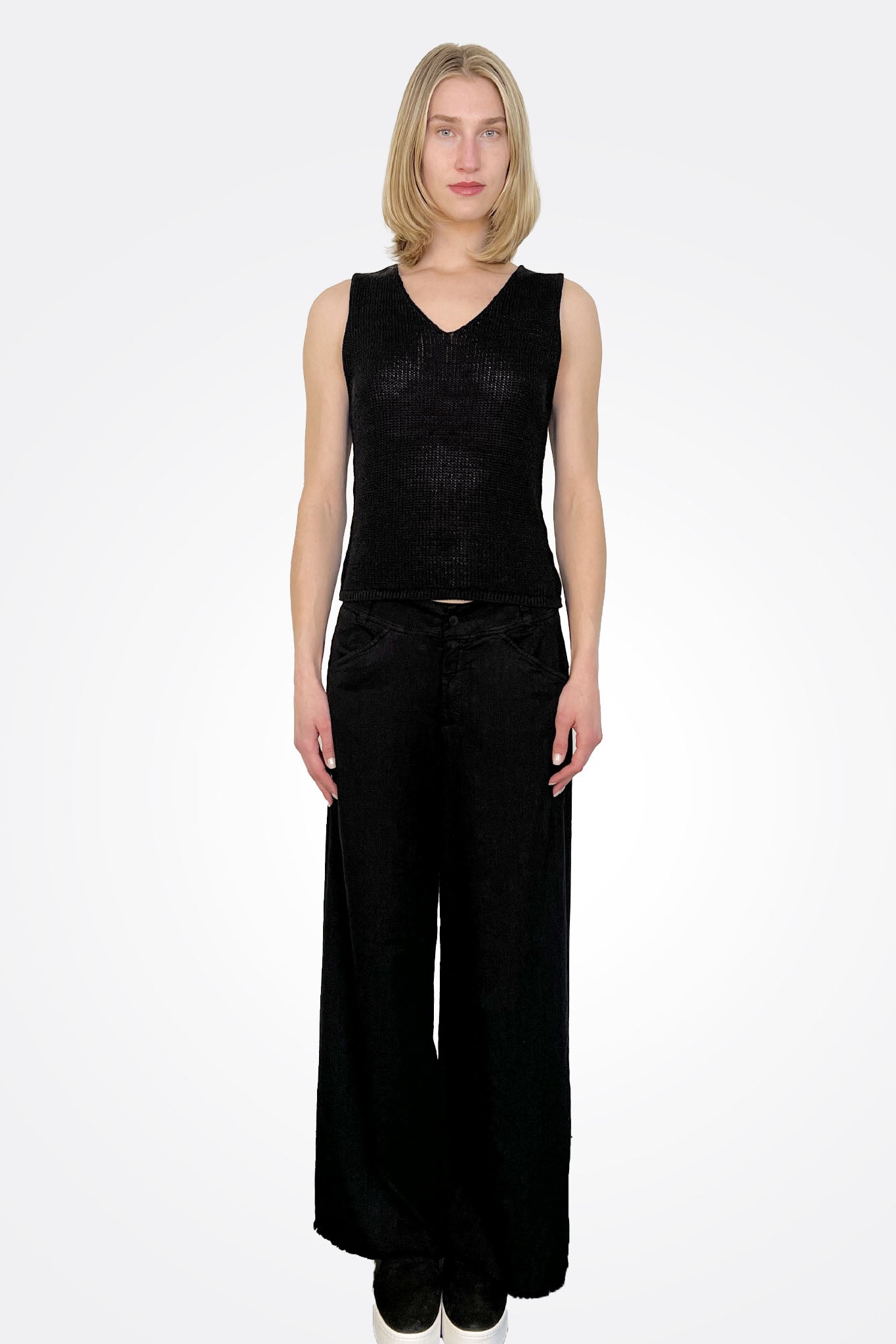 Wide Leg Frayed Bottom Trousers - Black by Transit Par-Such | 25 South Boutiques