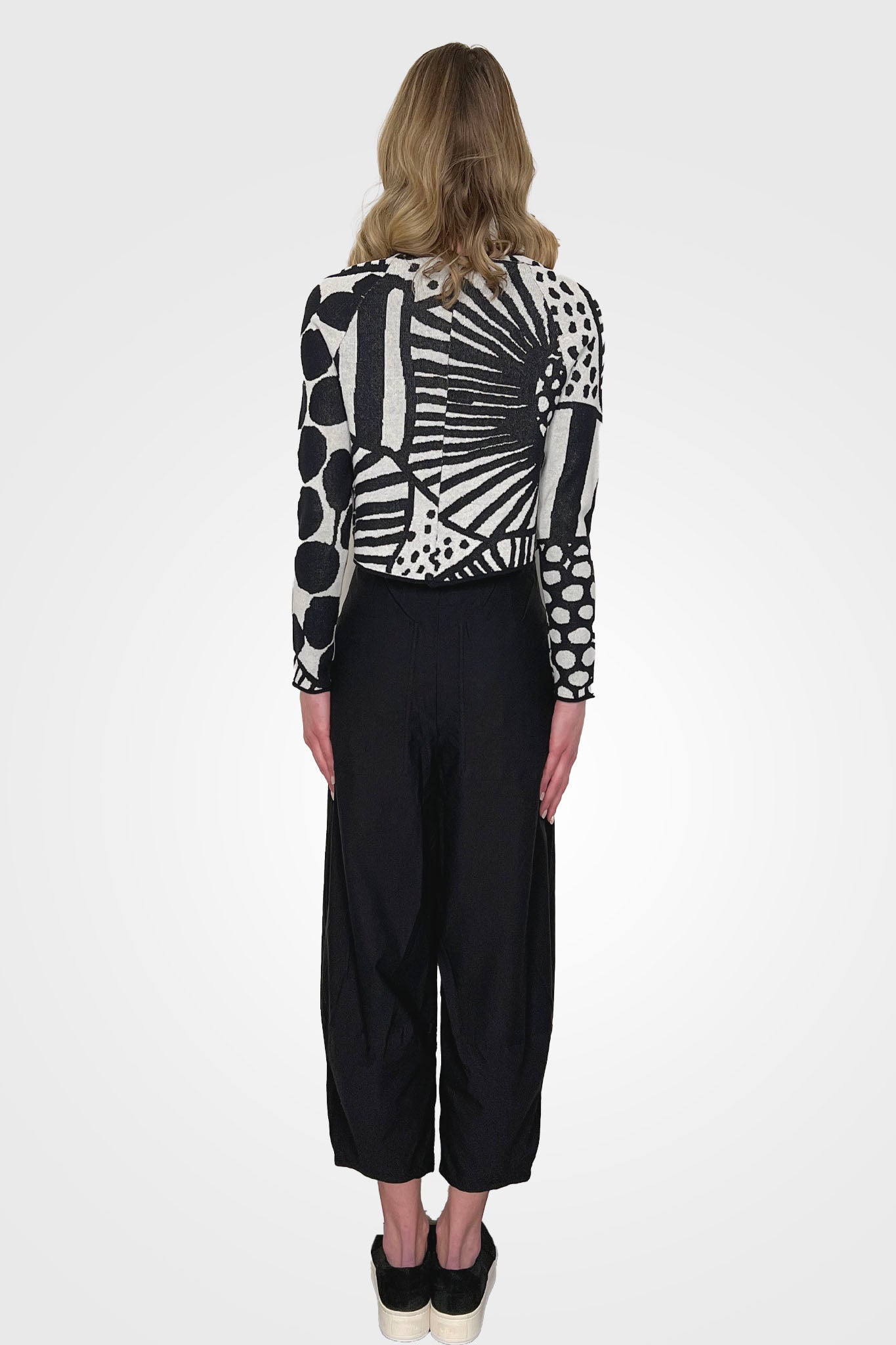 Printed Crop Cardigan - Black Jacquard by Rundholz — view 3