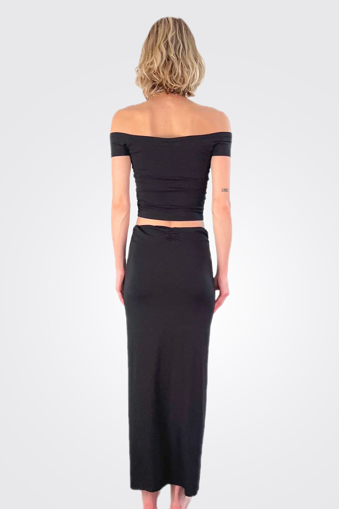 Shirred Maxi Skirt - Black by Bobi — view 3