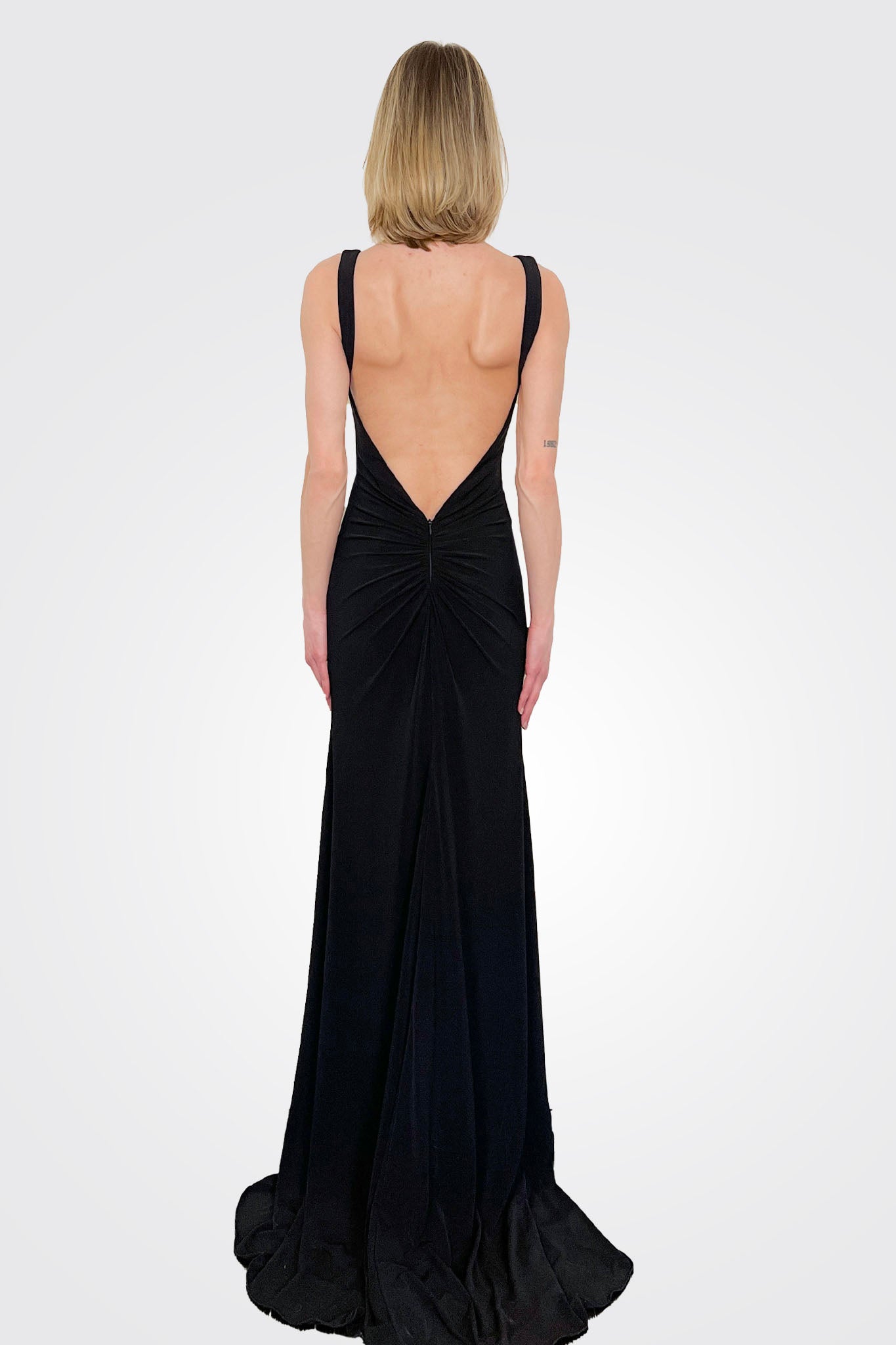 Low V Open Back Gown - Black by Jovani — alternate view