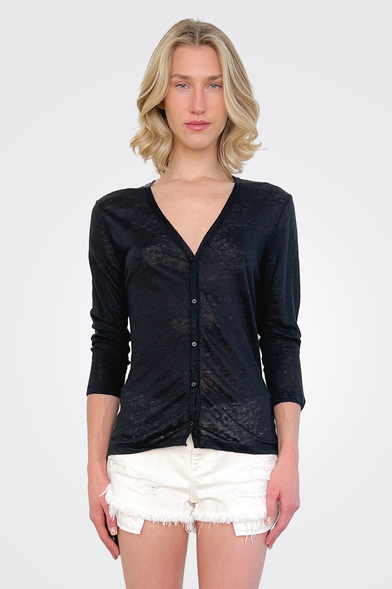 Semi Sheer Cardigan - Black by Majestic | 25 South Boutiques