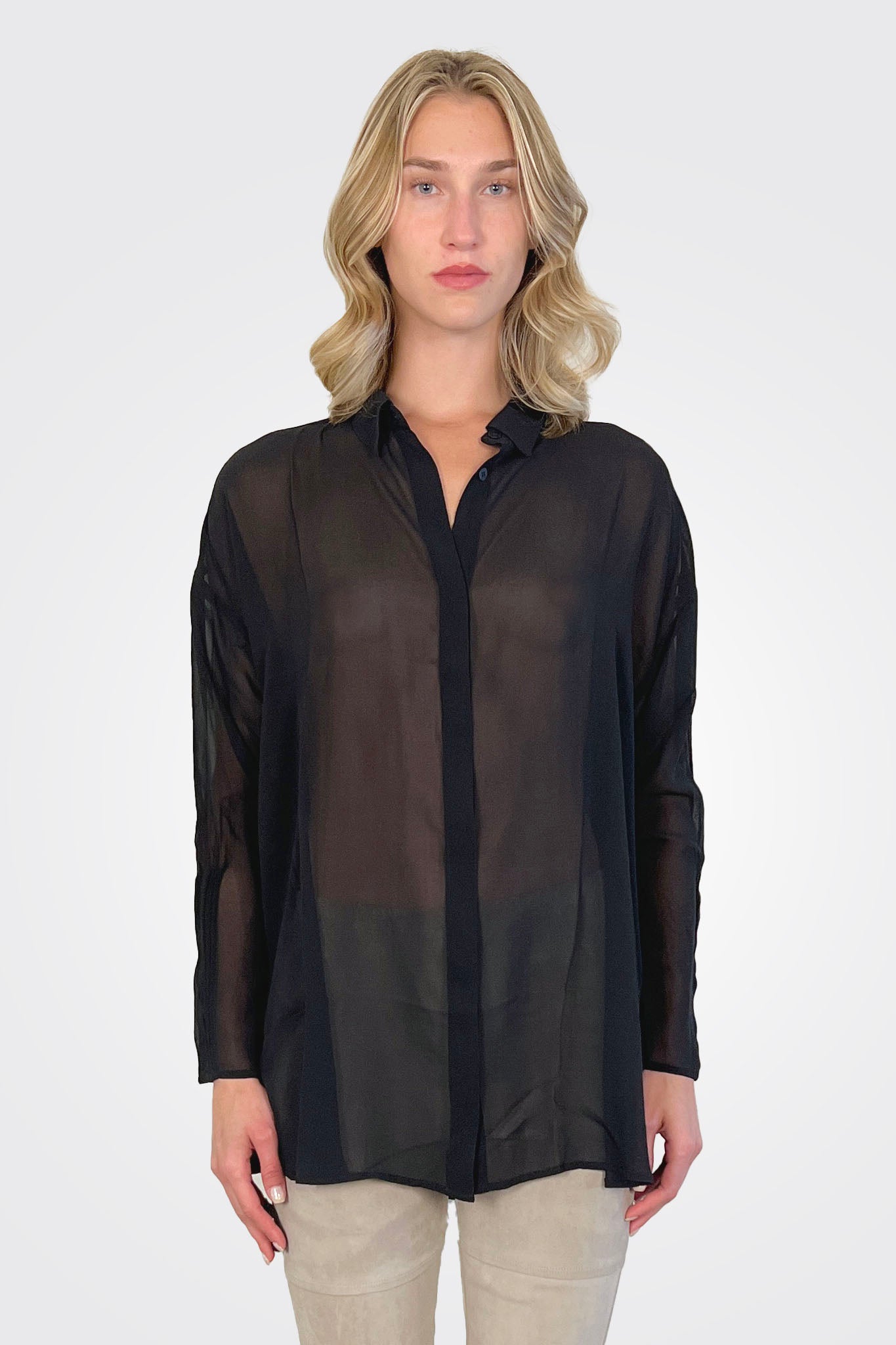 Silk Georgette PinTruck Oversize Shirt - Black by Kristensen | 25 South Boutiques
