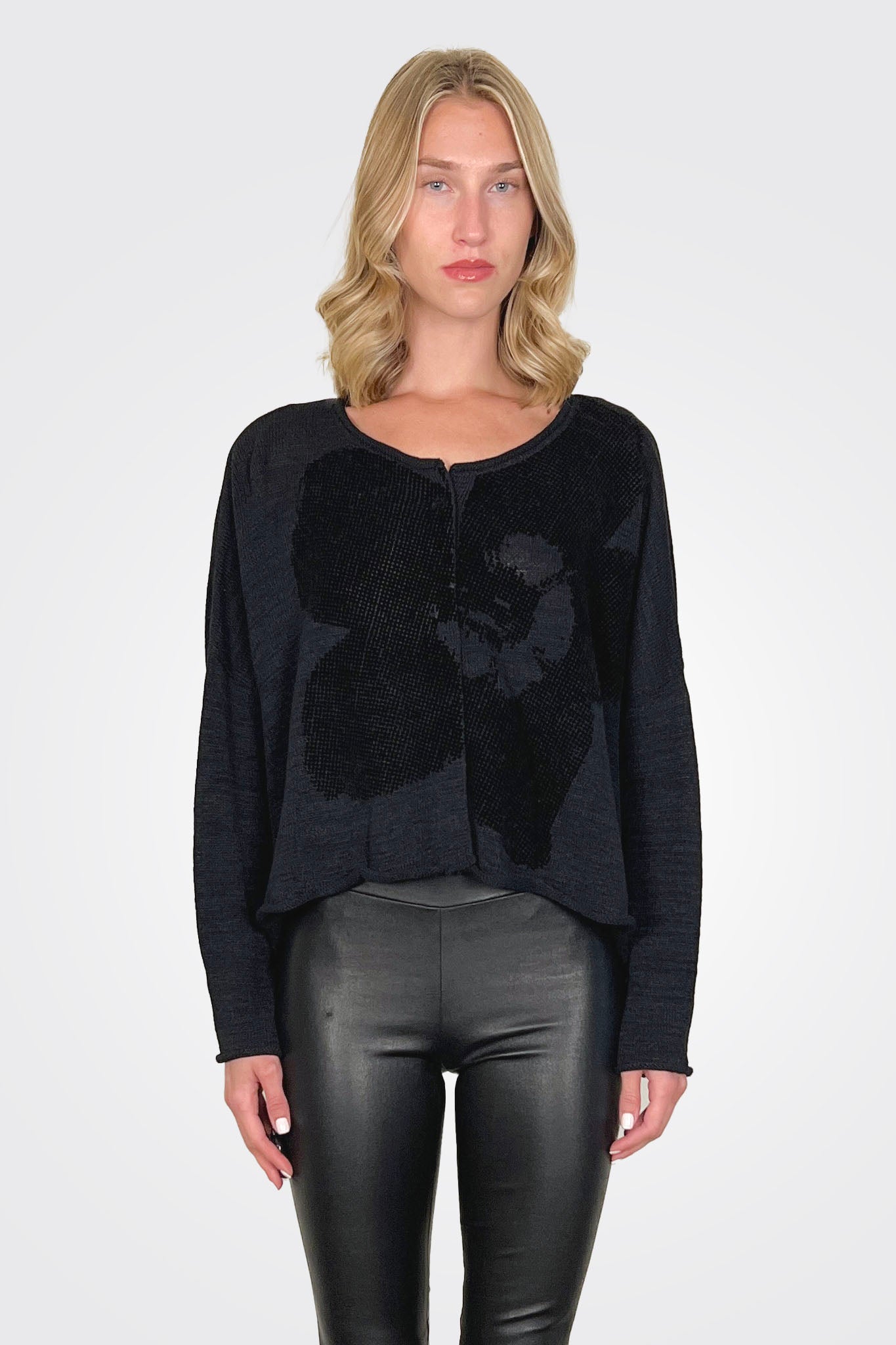 Draped Turtleneck Cardigan - Black by Rundholz — view 3