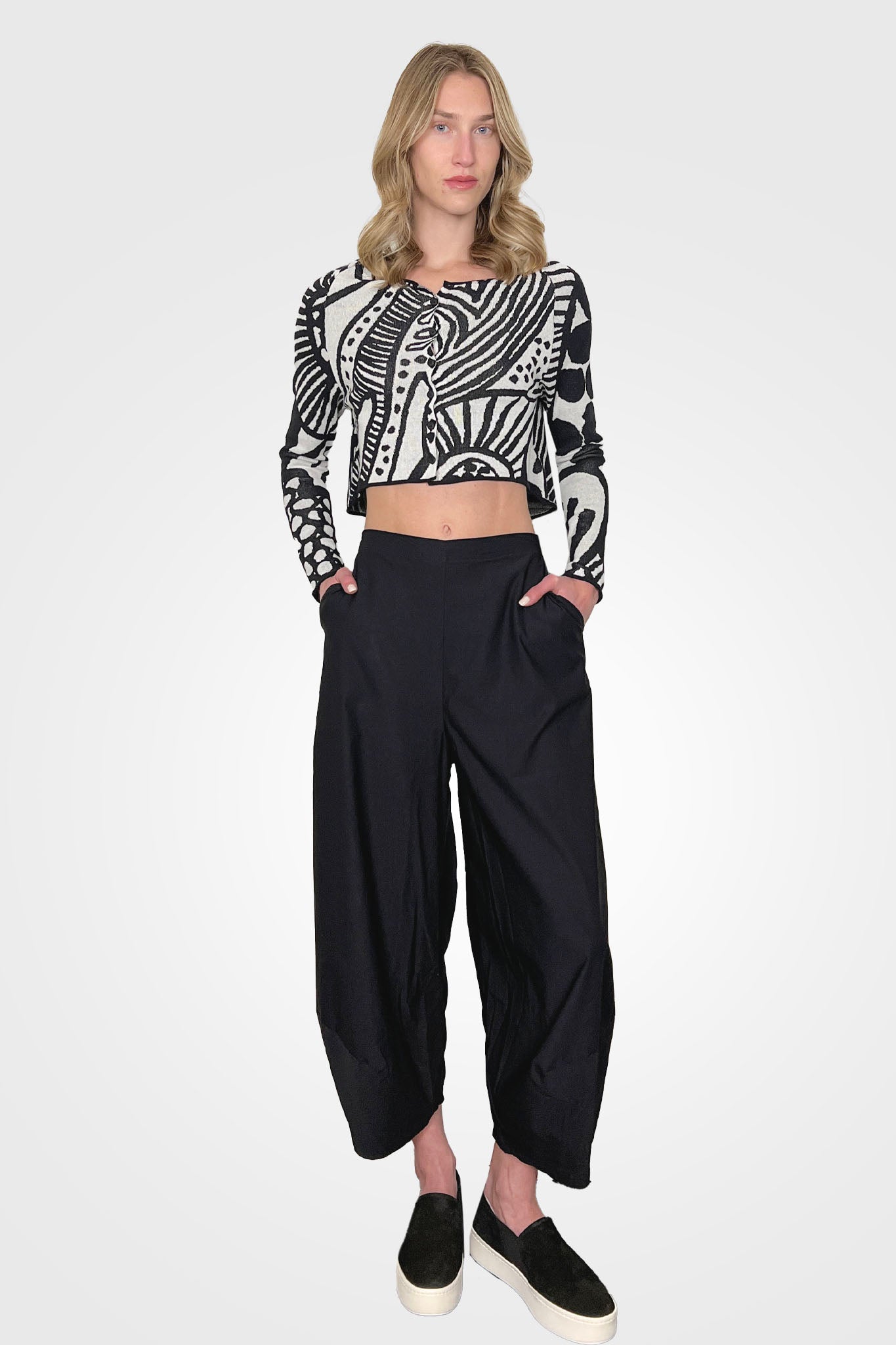 Printed Crop Cardigan - Black Jacquard by Rundholz — alternate view