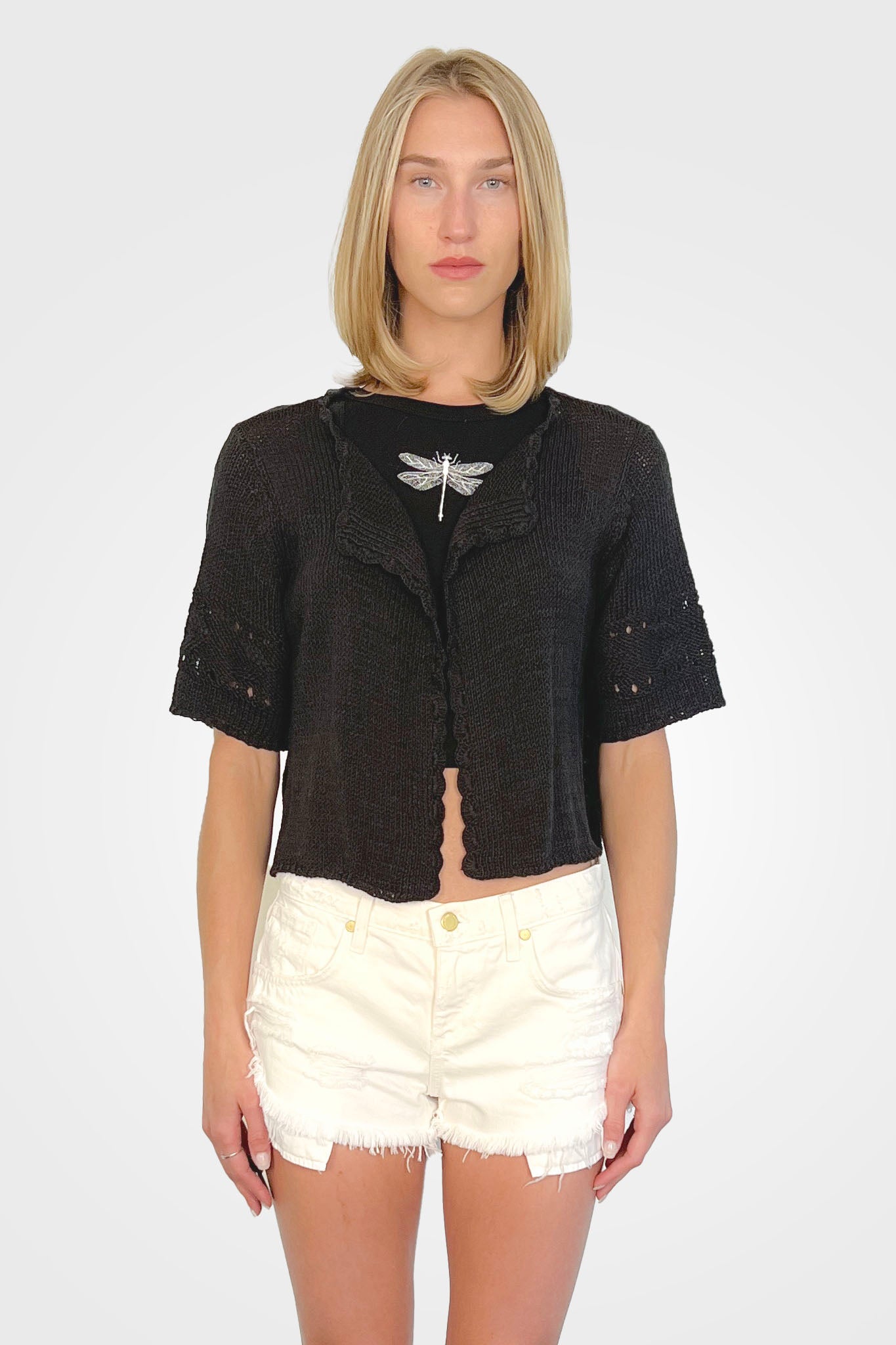 Calliope Short Sleeve Cotton Cardi - Black by Wooden Ships | 25 South Boutiques