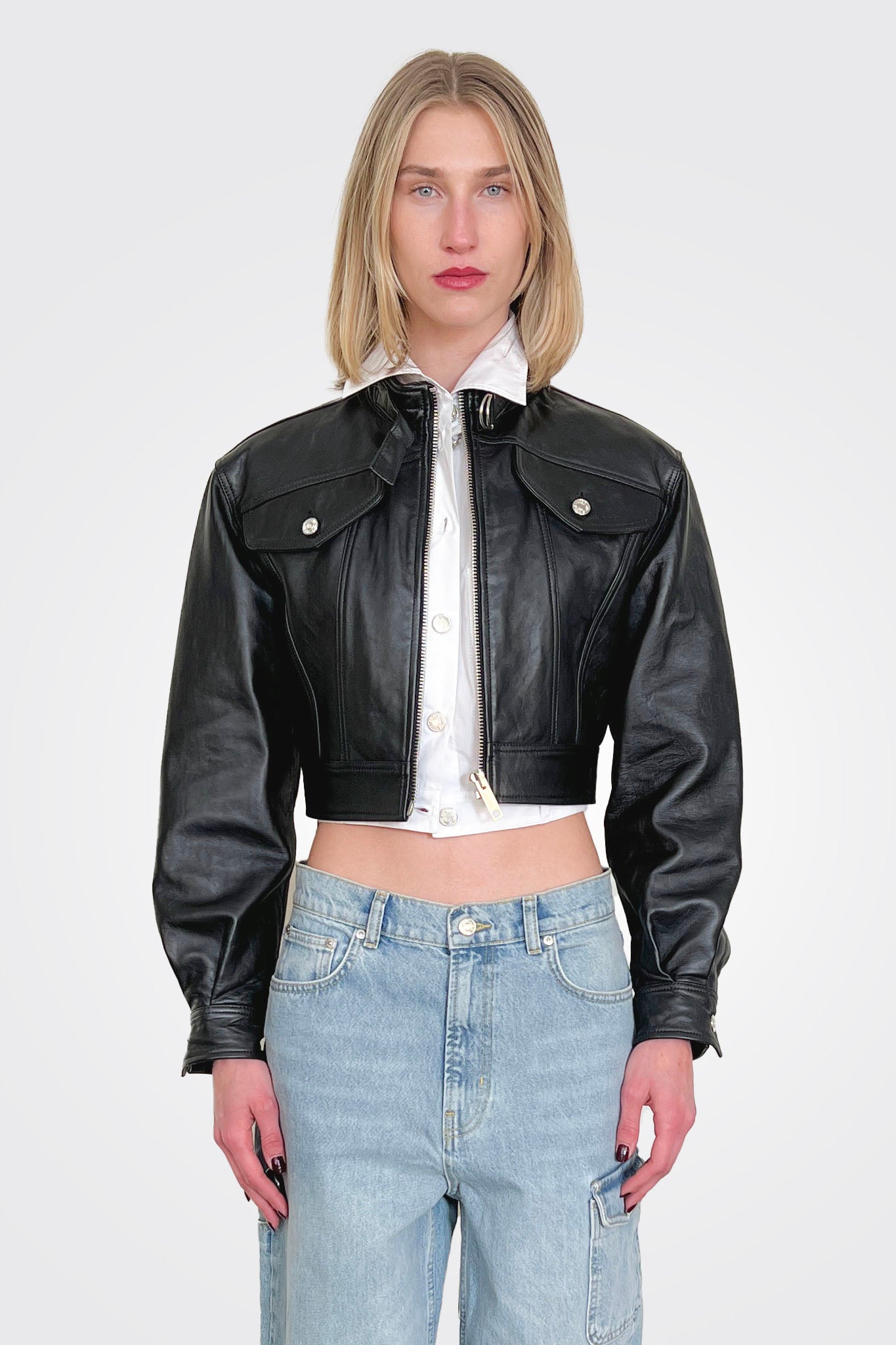 Faux Leather Crop Jacket - Black by Moschino | 25 South Boutiques