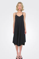 Cami V Neck Midi Handkerchief Dress - Black by Bobi | 25 South Boutiques