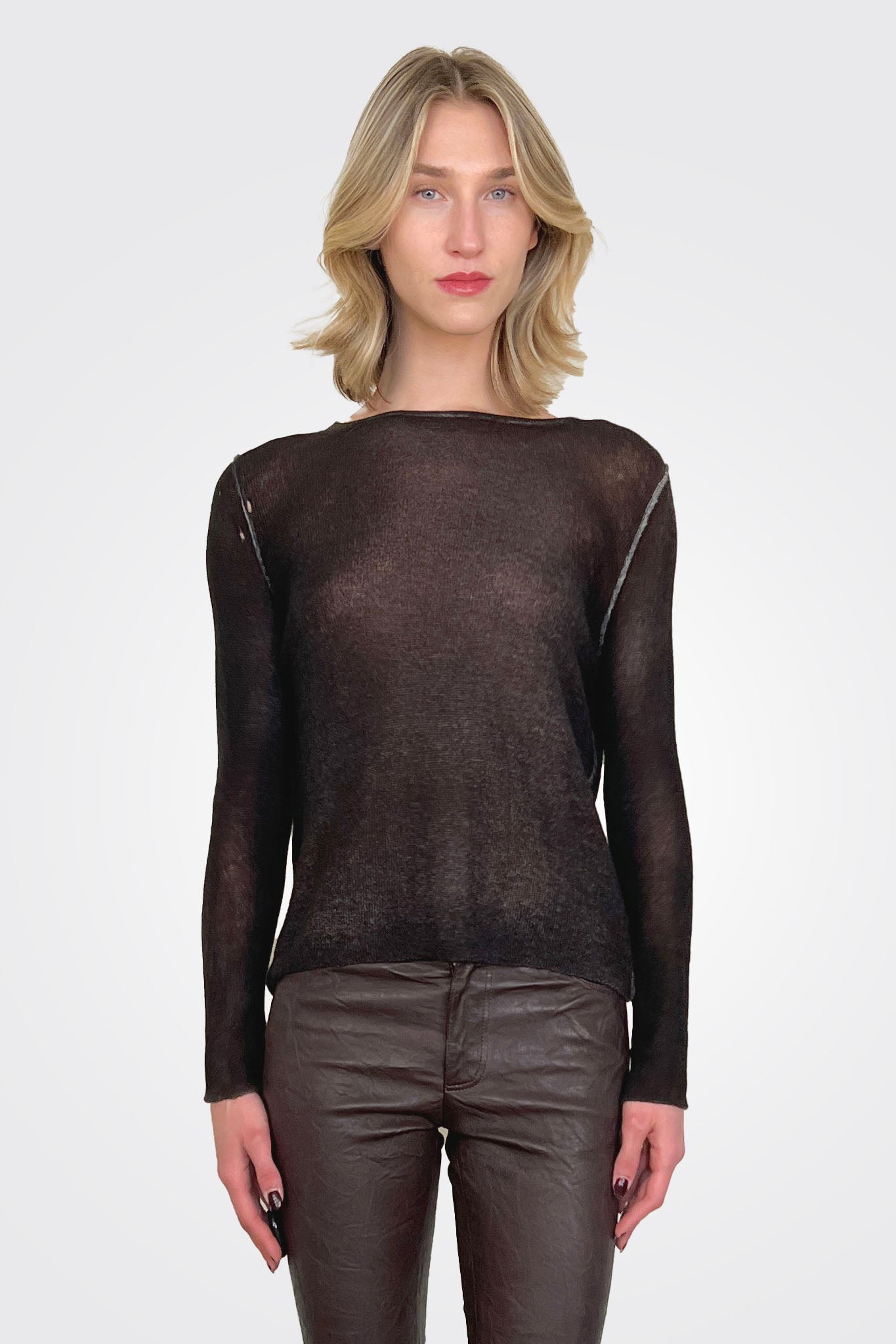 Reversible Cashmere Light Pullover - Brown Black by Avant Toi — alternate view