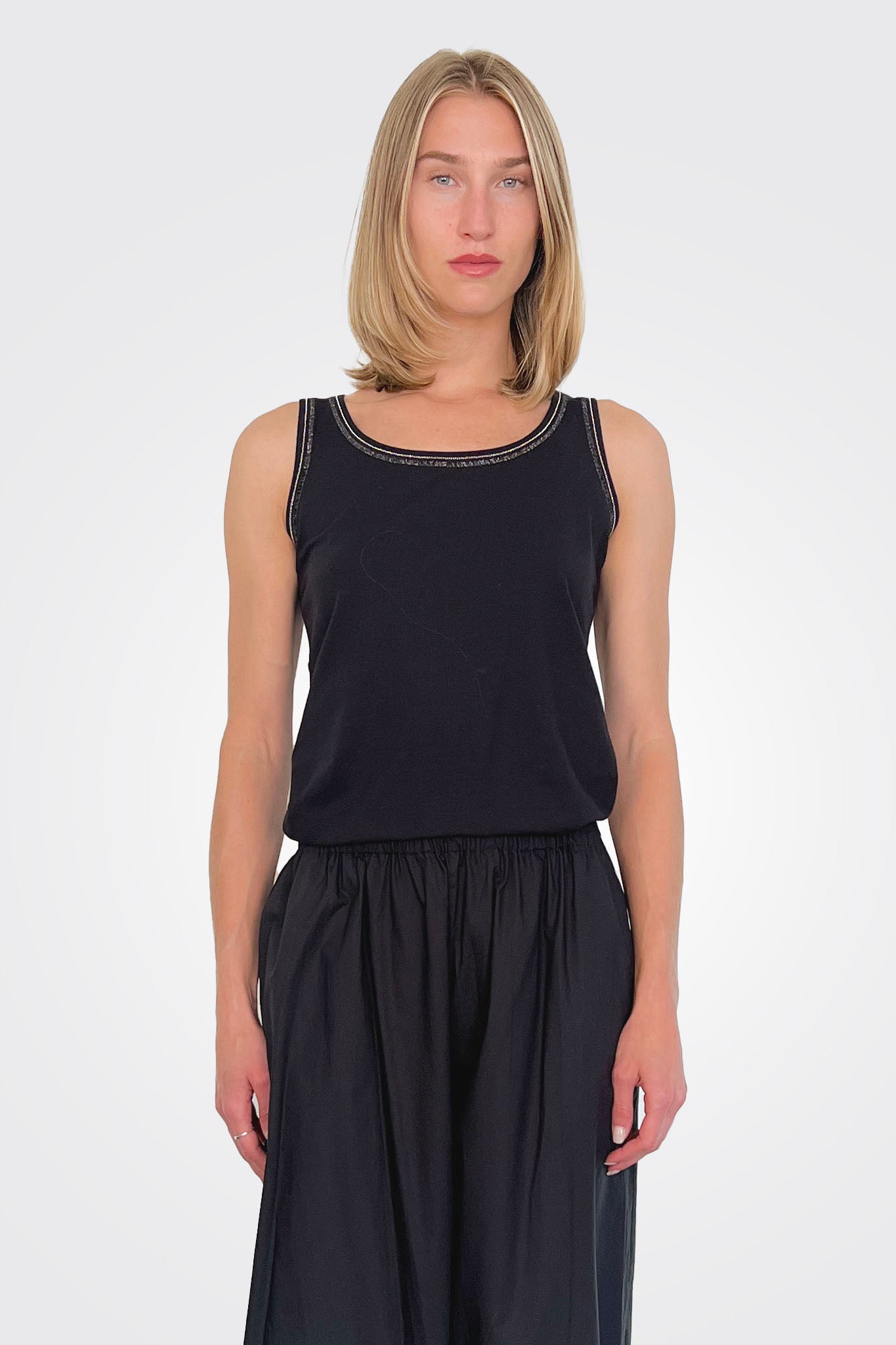 Detail Neck Jersey Cotton Tank - Nero by D. Exterior | 25 South Boutiques