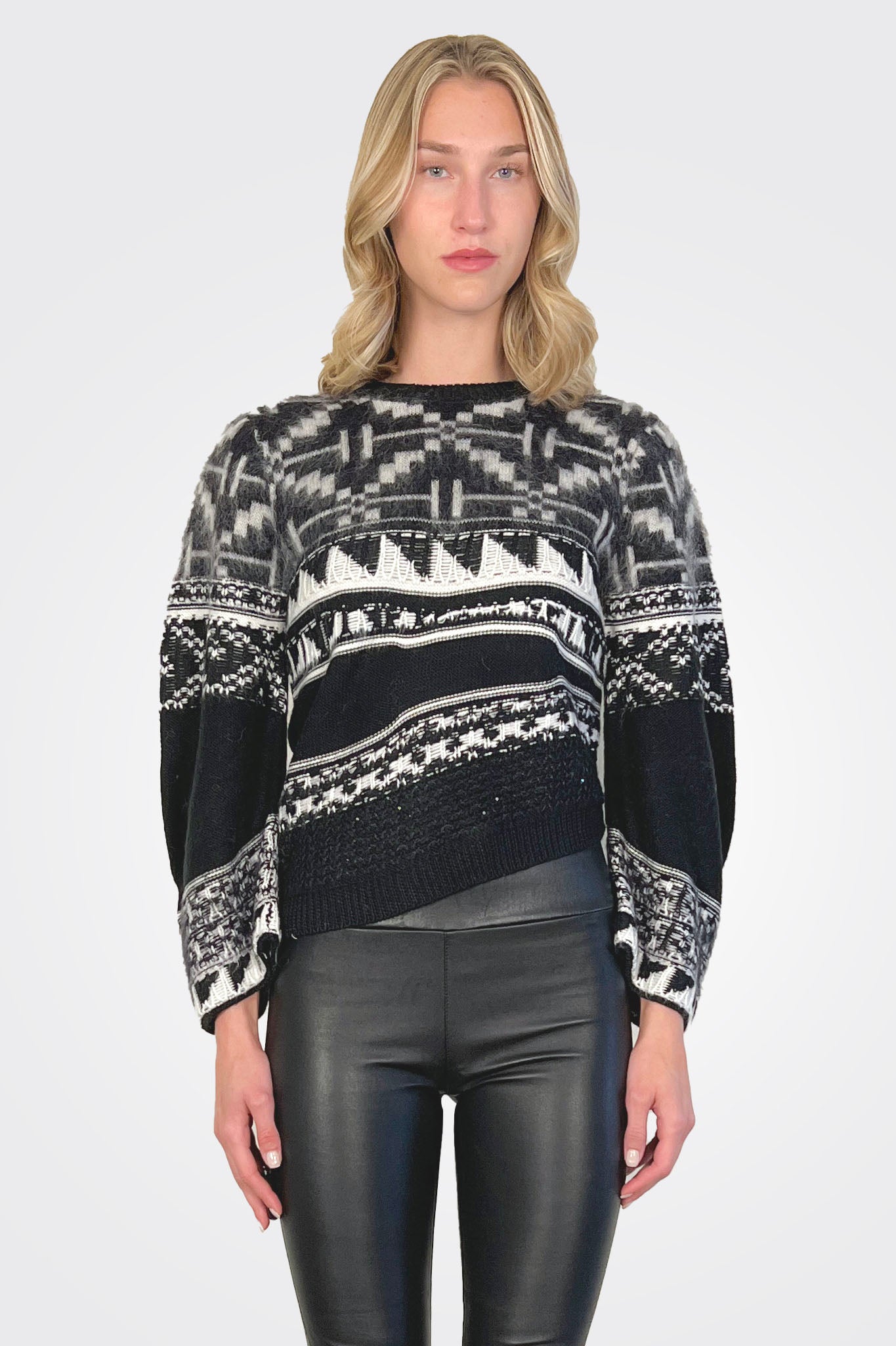 Nordic Knit Crewneck Sweater - Black Off White by Nude Italy | 25 South Boutiques