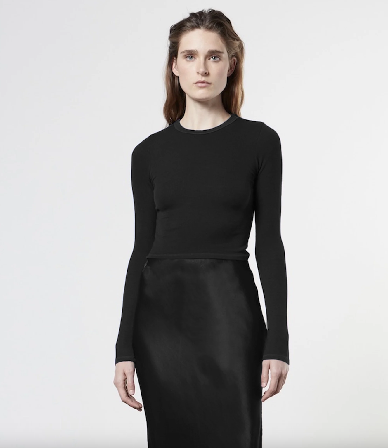 Silk Rib Cropped L/S Crew - Black by Enza Costa | 25 South Boutiques