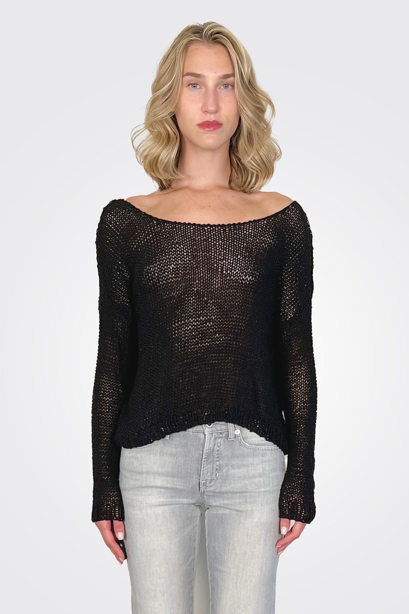 Hand Knitted Cotton Pullover - Black by Umit Unal | 25 South Boutiques
