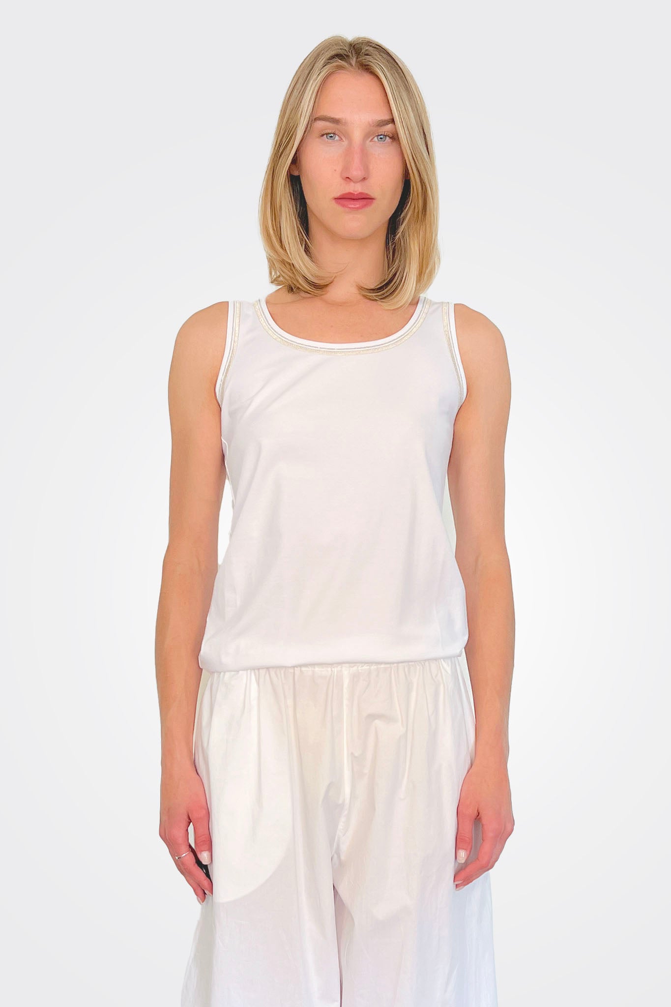 Detail Neck Jersey Cotton Tank - Bianco by D. Exterior | 25 South Boutiques