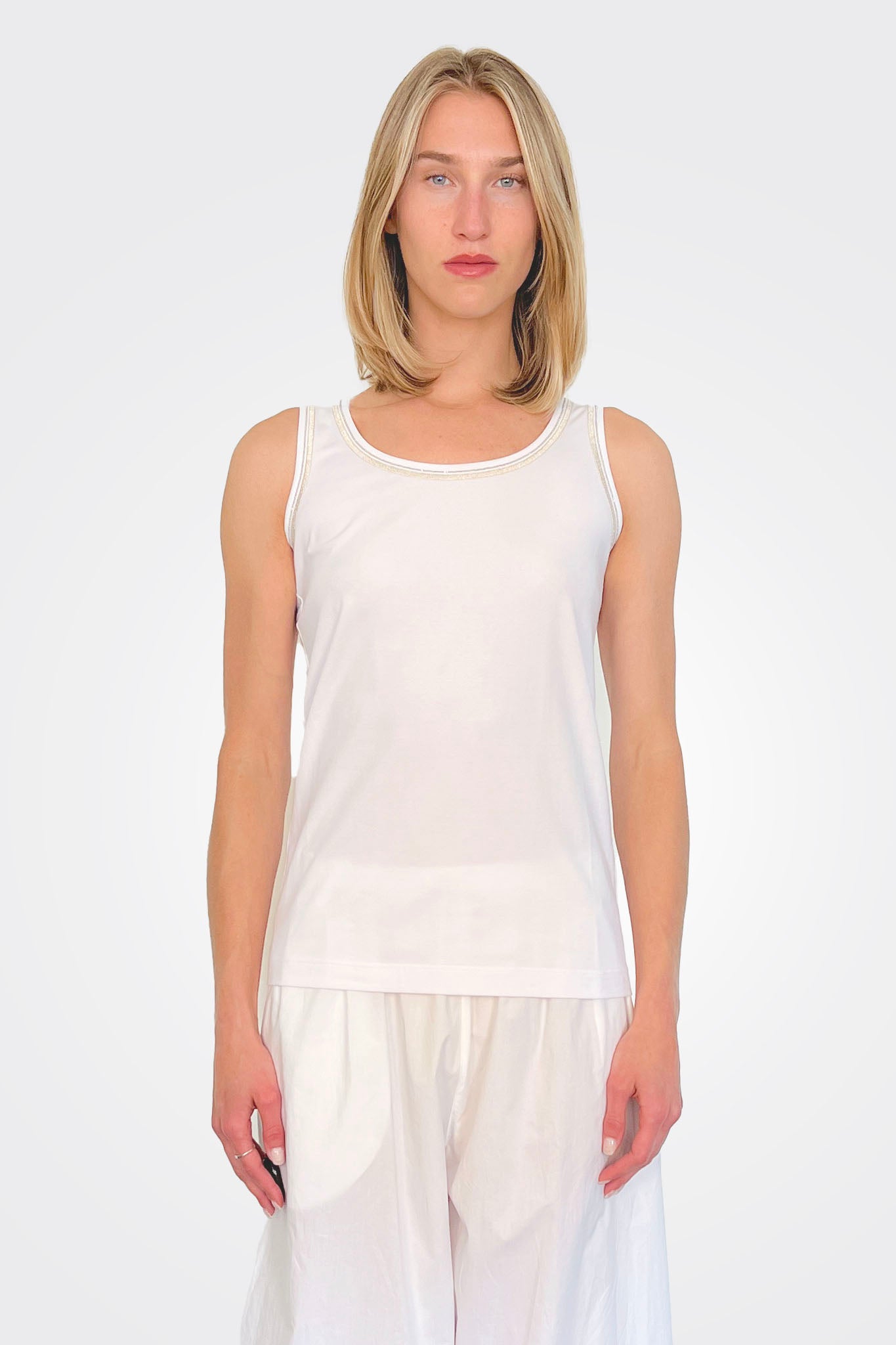 Detail Neck Jersey Cotton Tank - Bianco by D. Exterior — alternate view