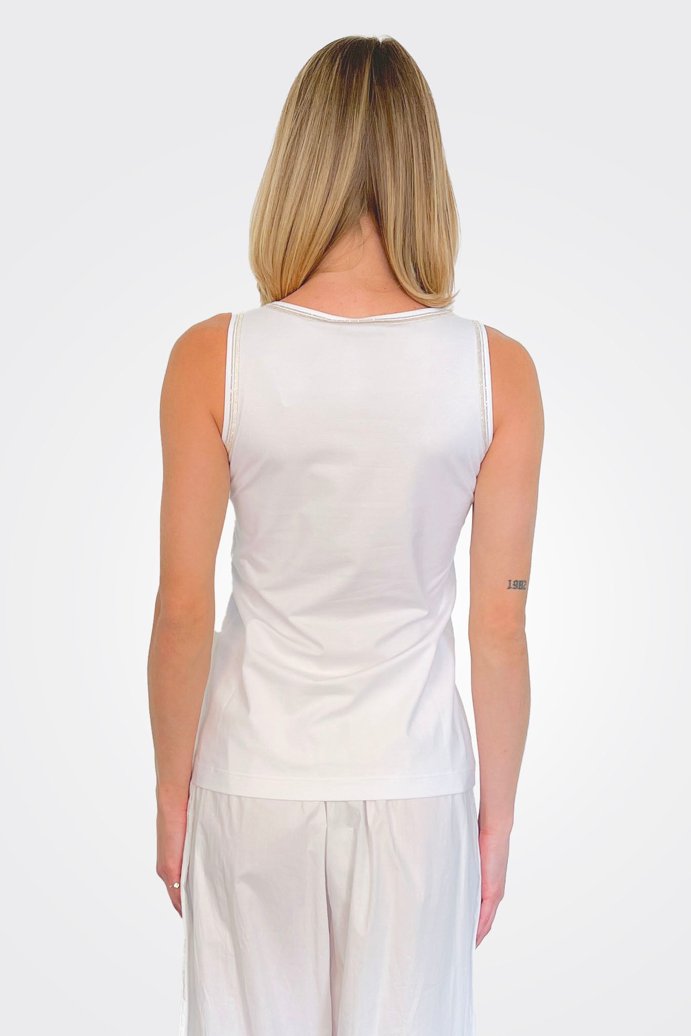 Detail Neck Jersey Cotton Tank - Bianco by D. Exterior — view 3