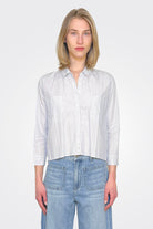 Cropped Cotton Blouse - Blu Stripe by Private 0204 — alternate view