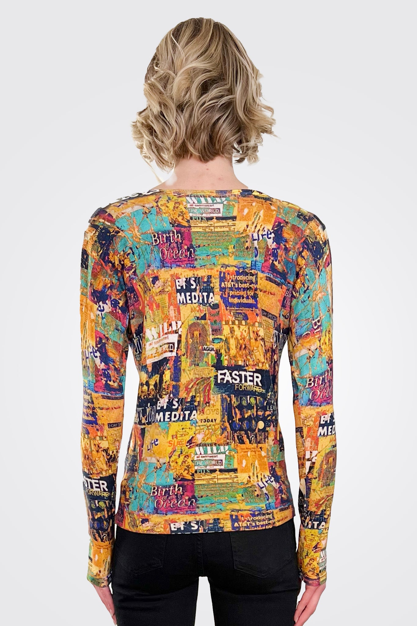 V Neck Long Sleeve Shirt - Flamee Blue by Printed Artworks — alternate view