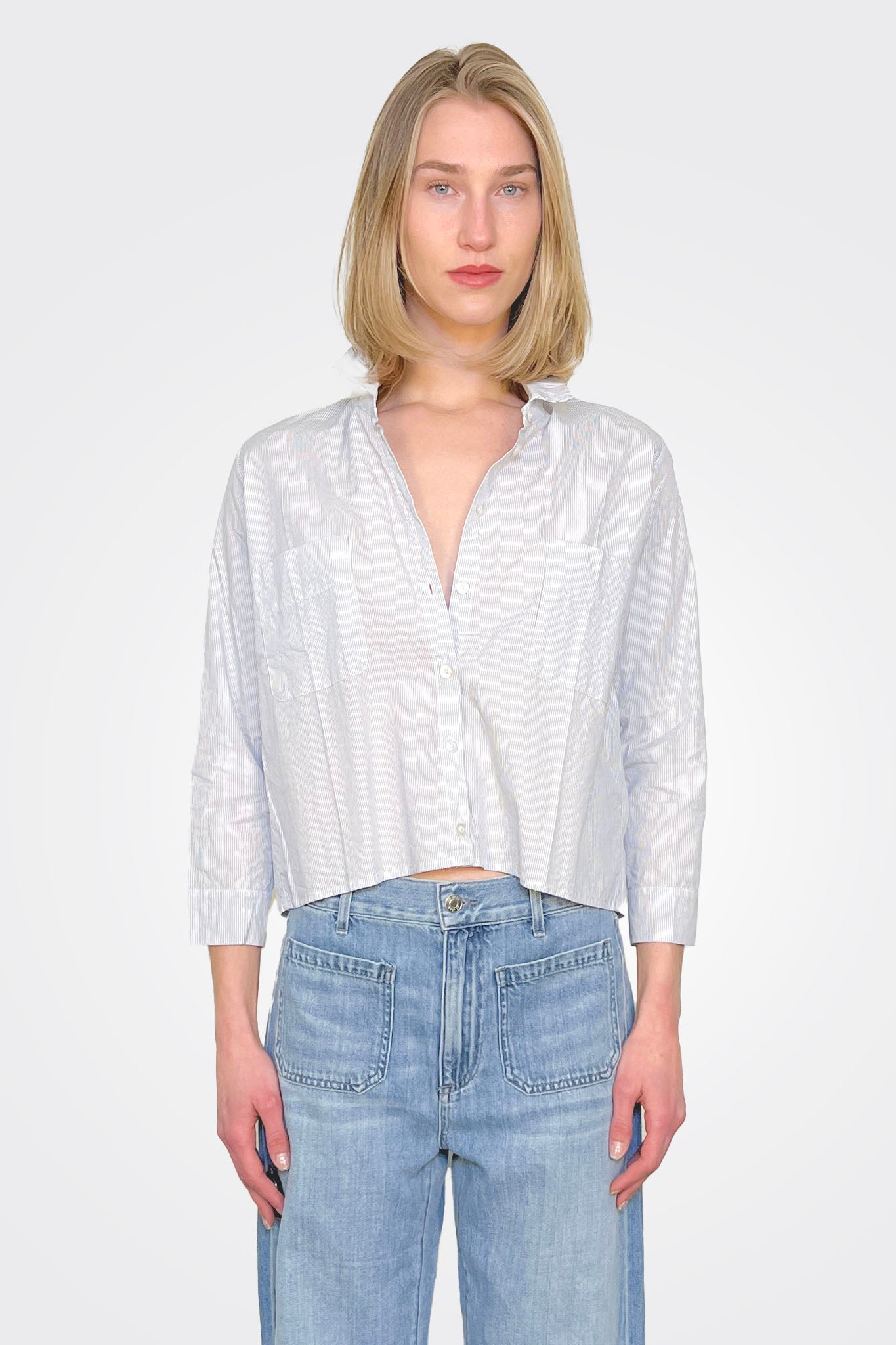 Cropped Cotton Blouse - Blu Stripe by Private 0204 | 25 South Boutiques
