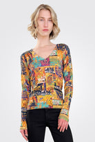 V Neck Long Sleeve Shirt - Flamee Blue by Printed Artworks | 25 South Boutiques