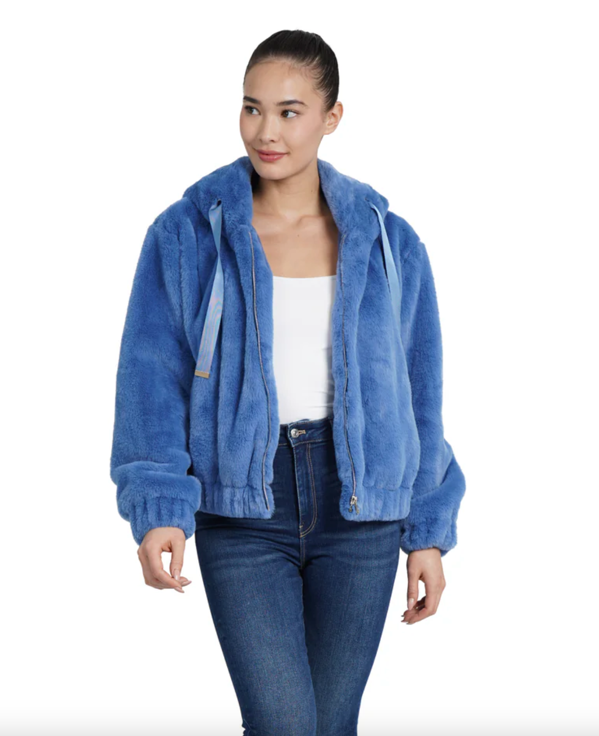 Sean Faux Fur Hooded Jacket - Blue by Love Token | 25 South Boutiques