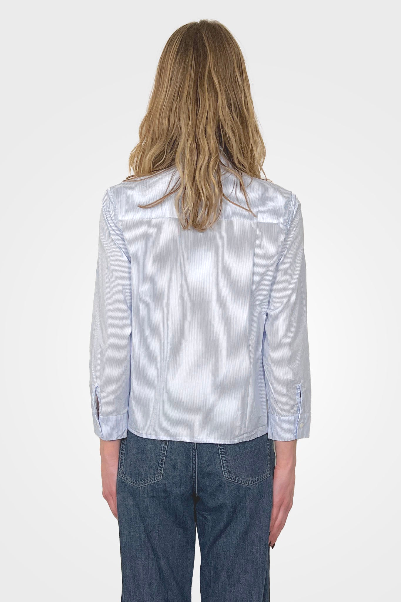 Cotton Striped Crop Button Down - Light Blue by Private 0204 — alternate view