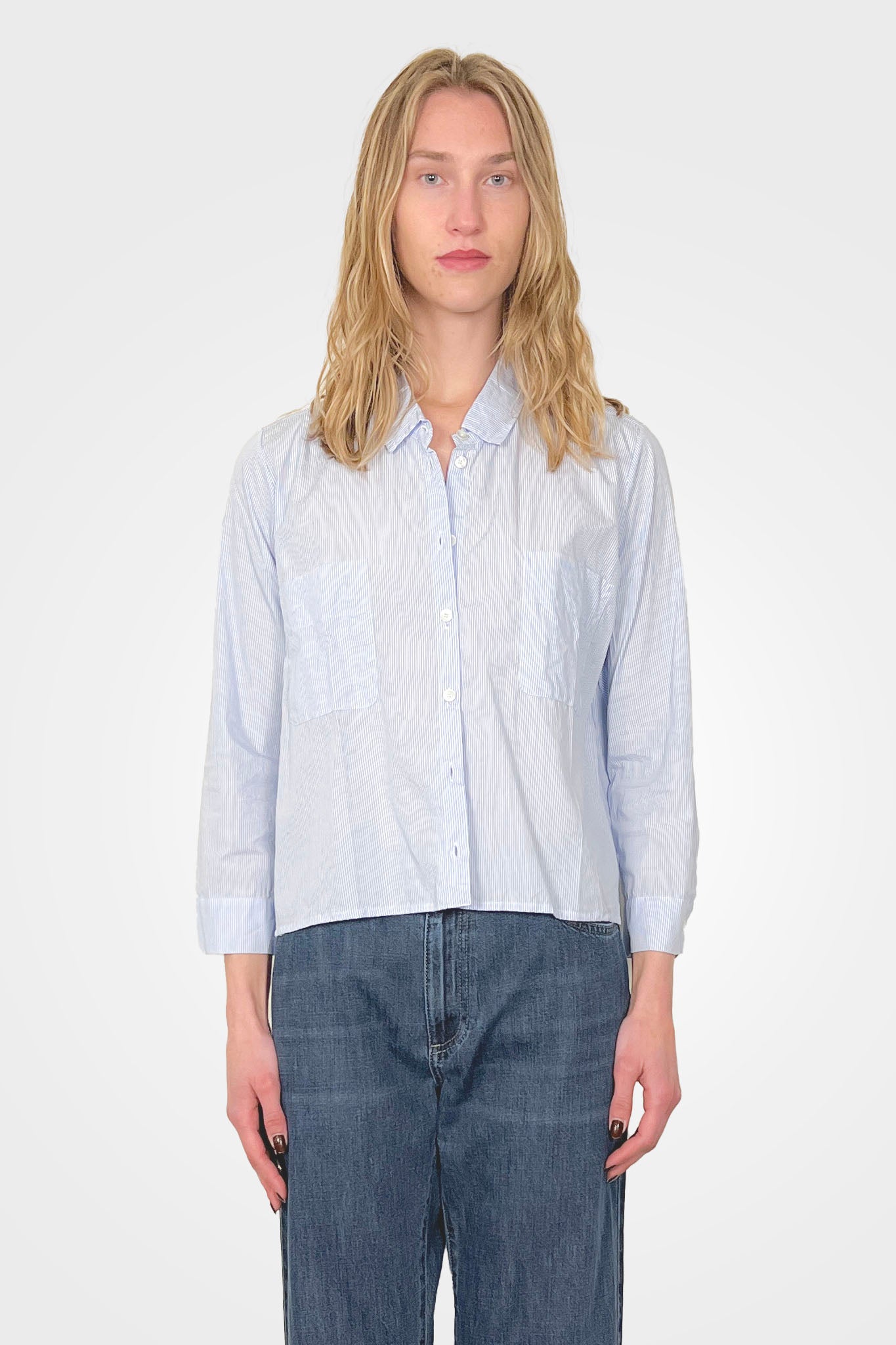 Cotton Striped Crop Button Down - Light Blue by Private 0204 | 25 South Boutiques