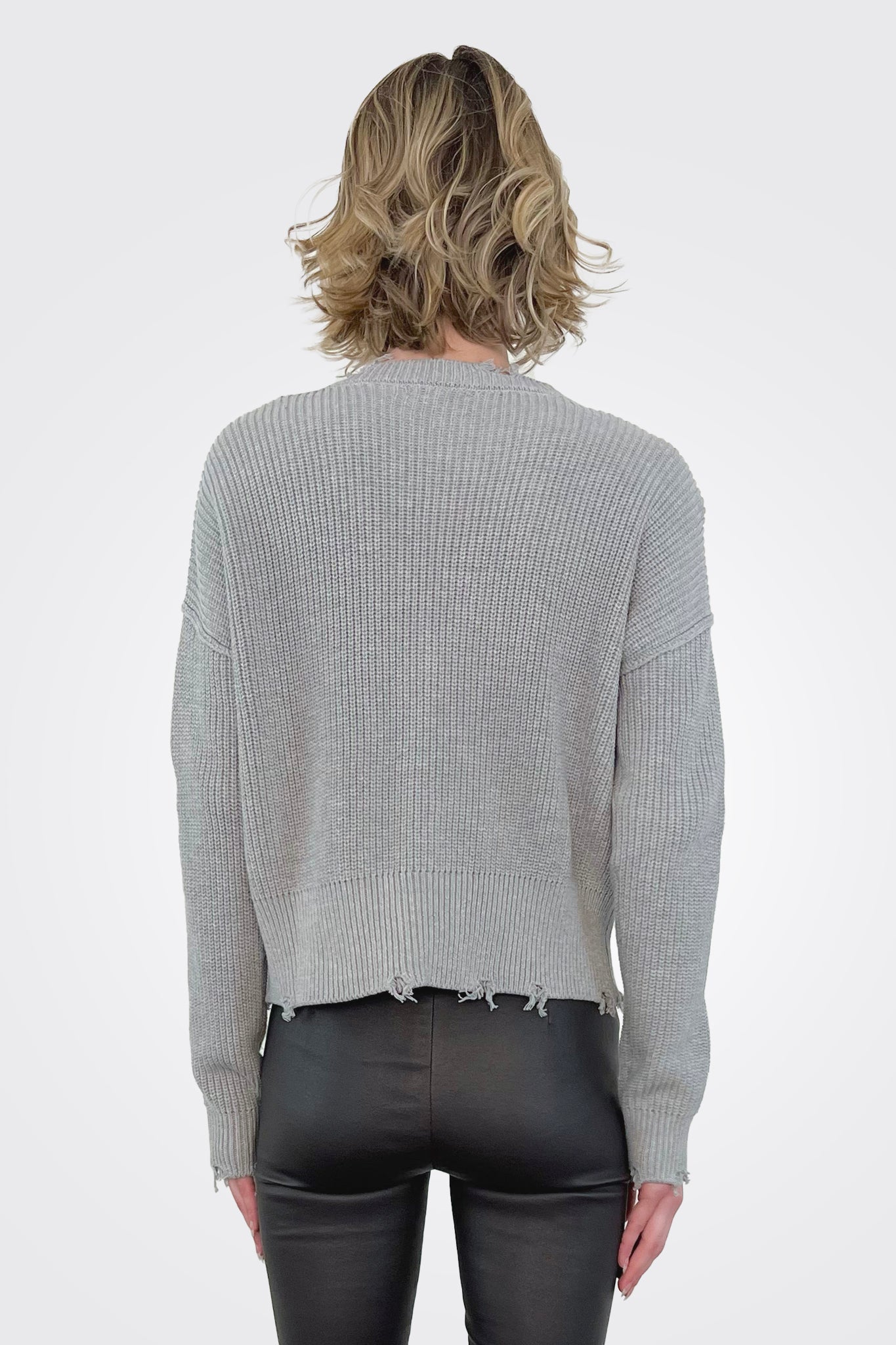 Distressed Cardigan - Heather Grey by Bobi — alternate view