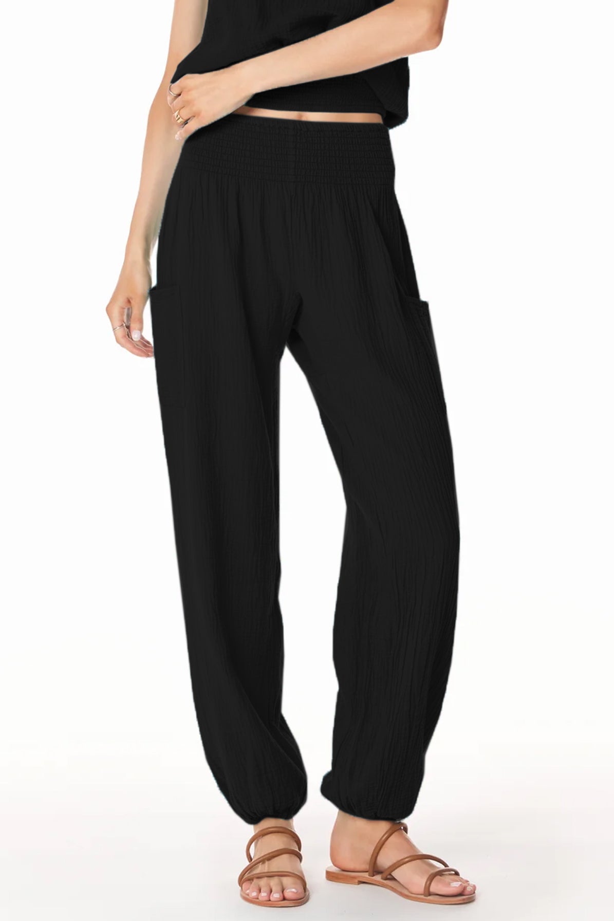 Smocked Beach Pant w/ Pockets - Black by Bobi — view 3