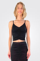 V Neck Shirred Cami - Black by Bobi | 25 South Boutiques