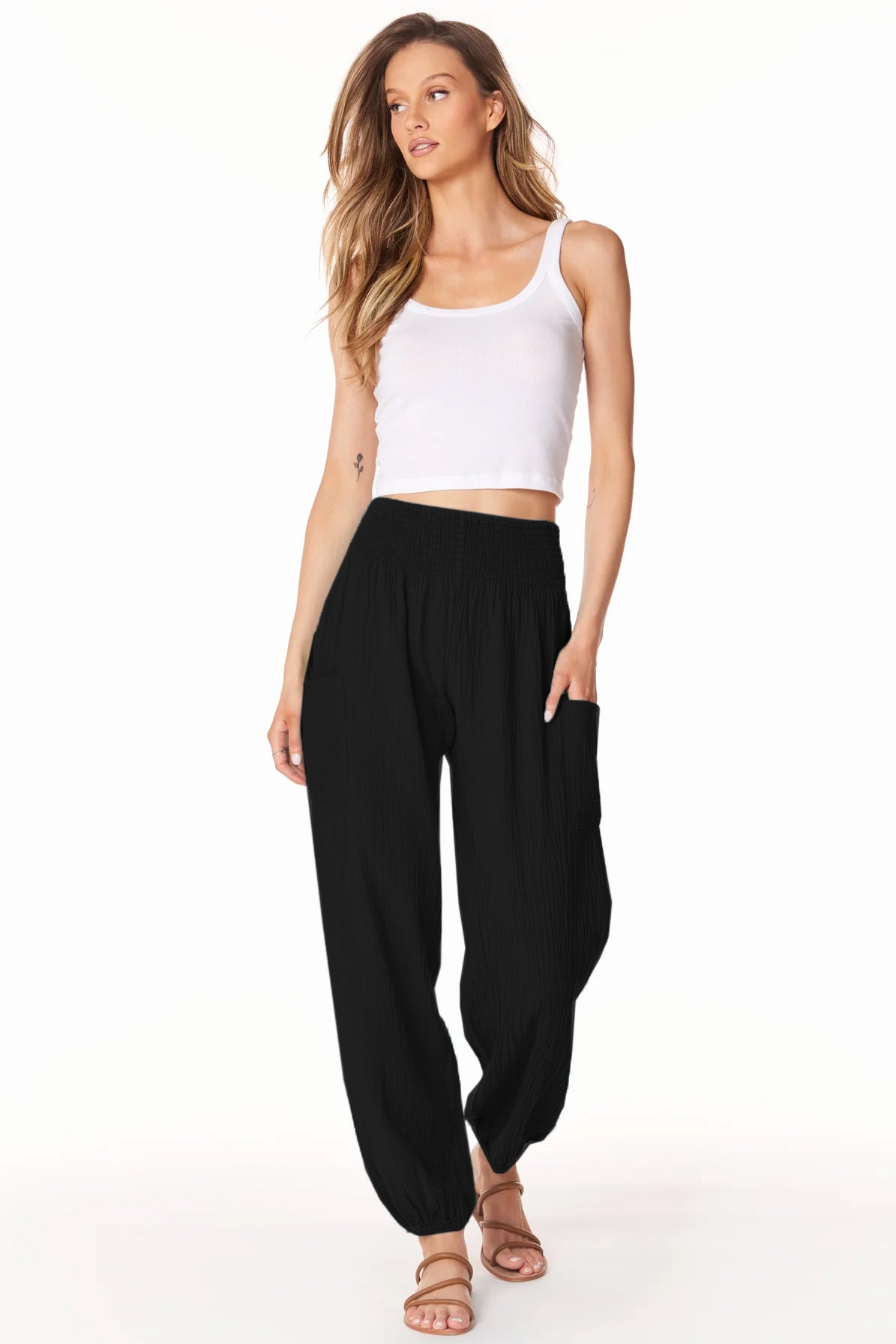 Smocked Beach Pant w/ Pockets - Black by Bobi | 25 South Boutiques