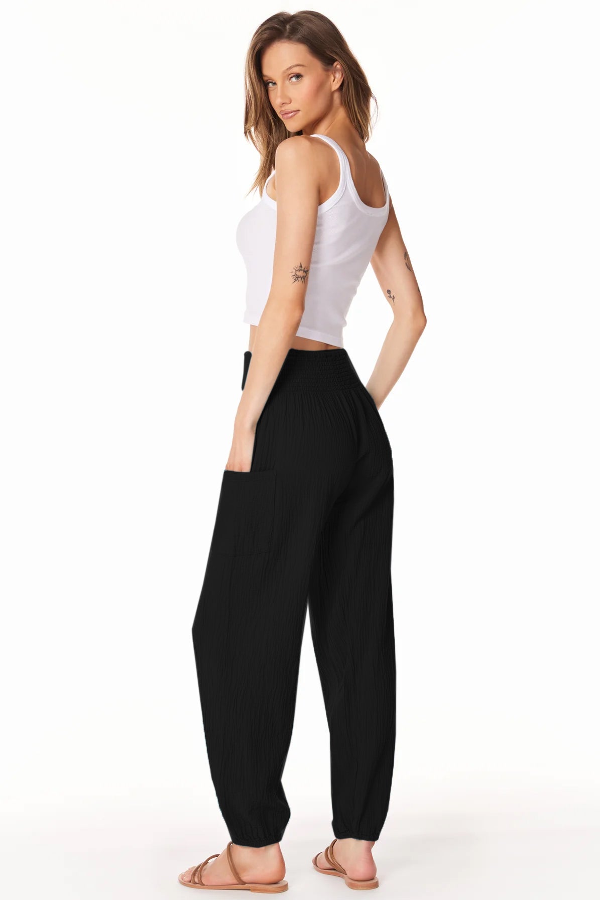 Smocked Beach Pant w/ Pockets - Black by Bobi — alternate view