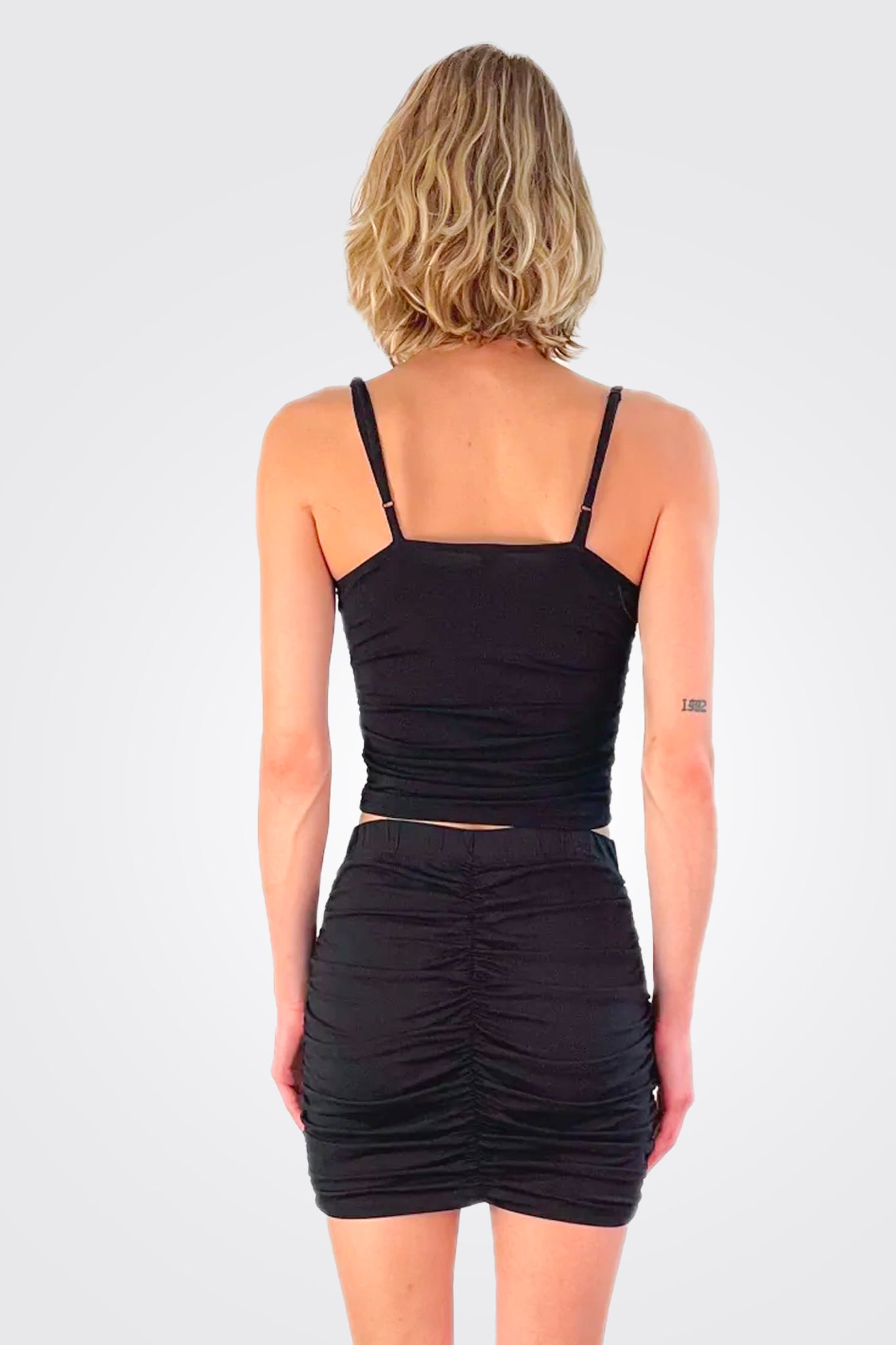 Shirred Mini Skirt - Black by Bobi — view 4