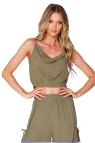 Elastic Hem Cowl Neck Tank - Oregano by Bobi | 25 South Boutiques