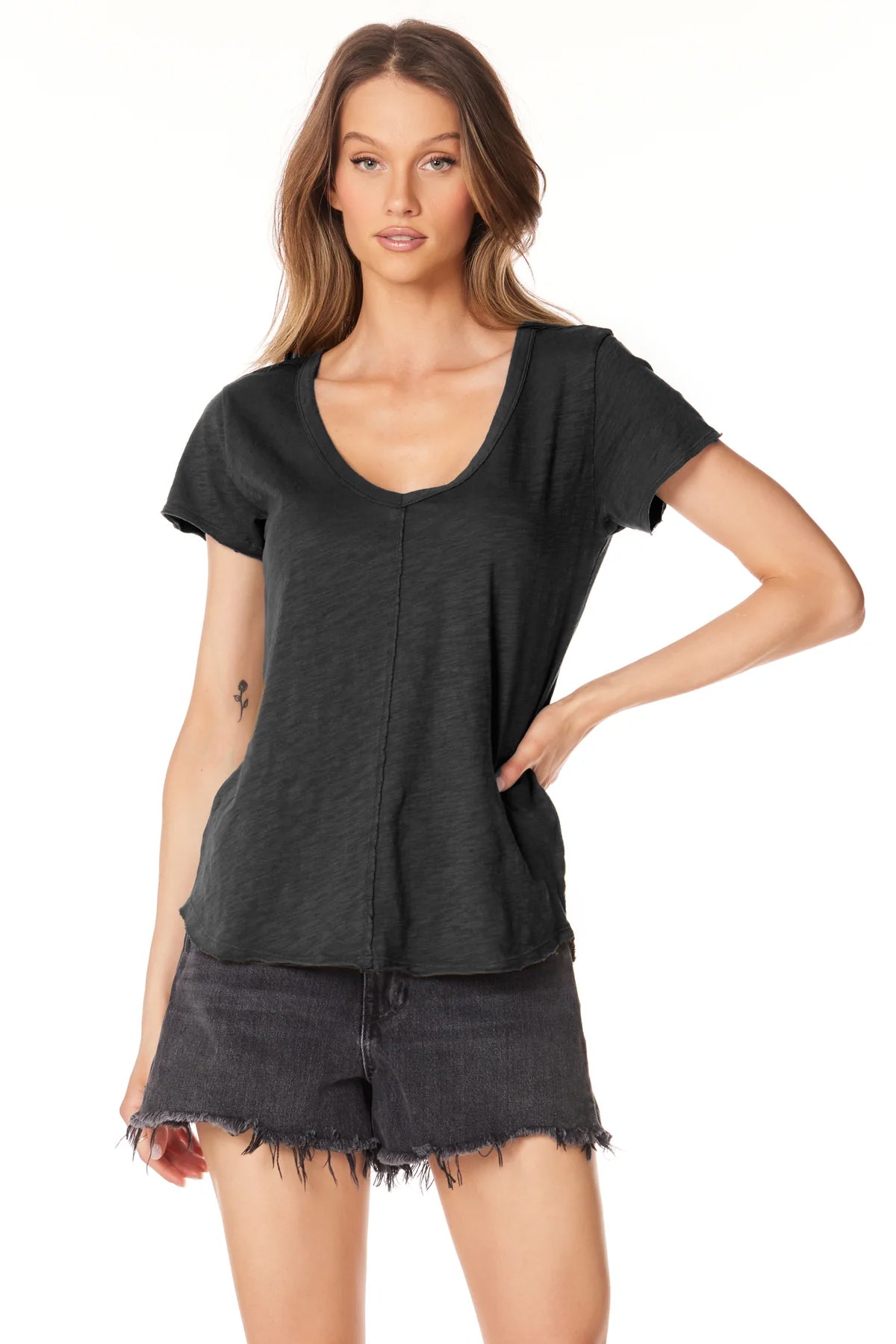 Center Seam Short Sleeve Tee - Black by Bobi | 25 South Boutiques