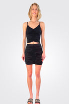 V Neck Shirred Cami - Black by Bobi — view 3