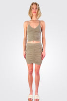 V Neck Shirred Cami - Basil by Bobi — view 3