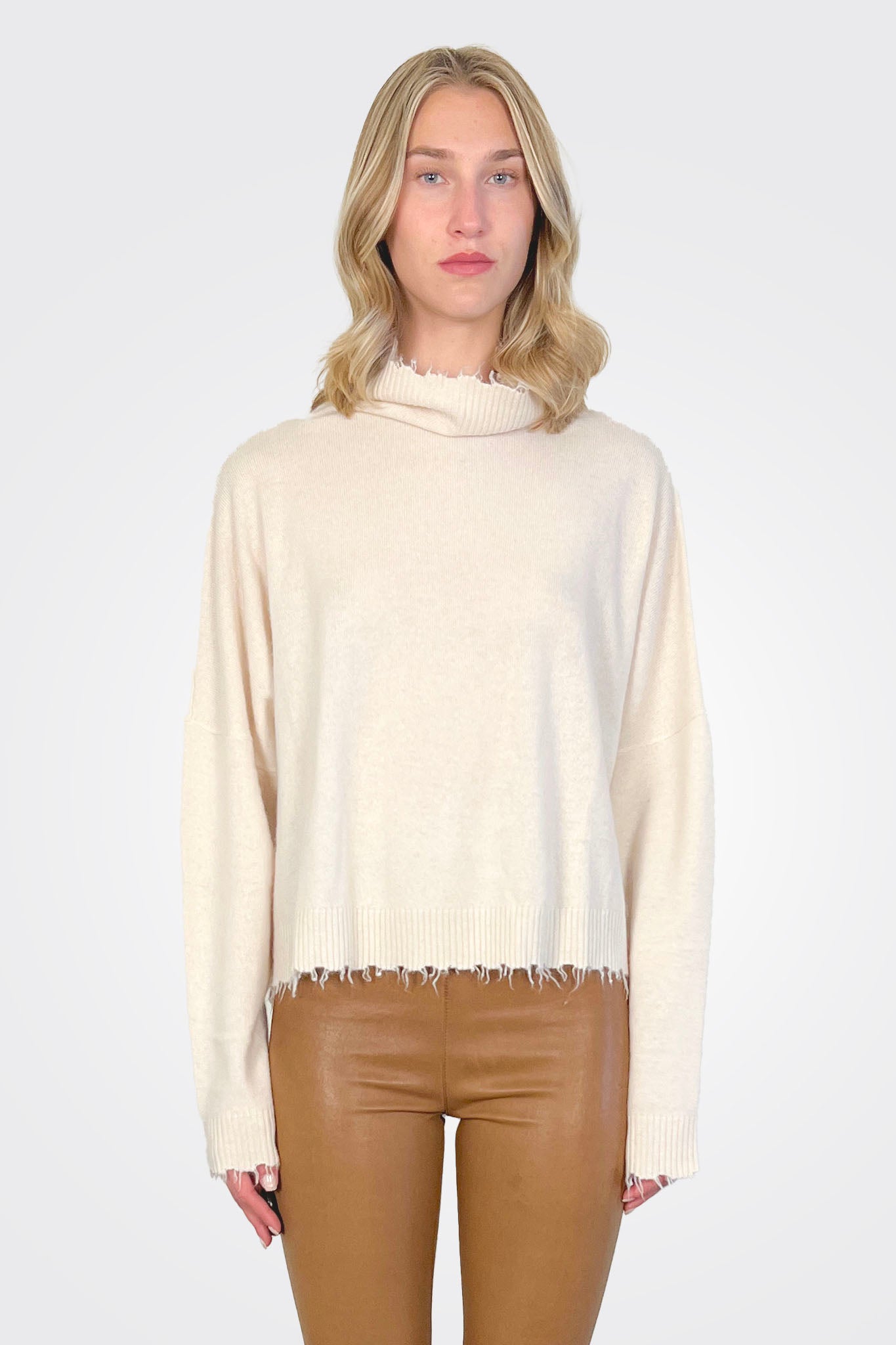 Raw Edge Mockneck Pullover - Bone by Rundholz | 25 South Boutiques