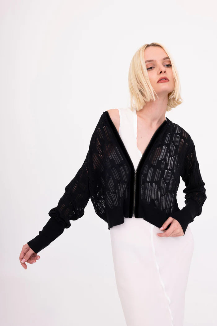 Bonsai Distressed Cotton Hemp Jacket - Black by Elaine Kim — view 4