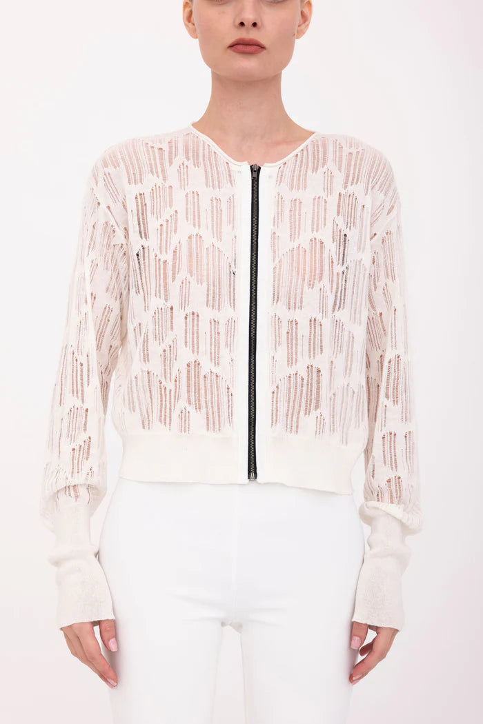Bonsai Distressed Cotton Hemp Jacket - White by Elaine Kim — alternate view