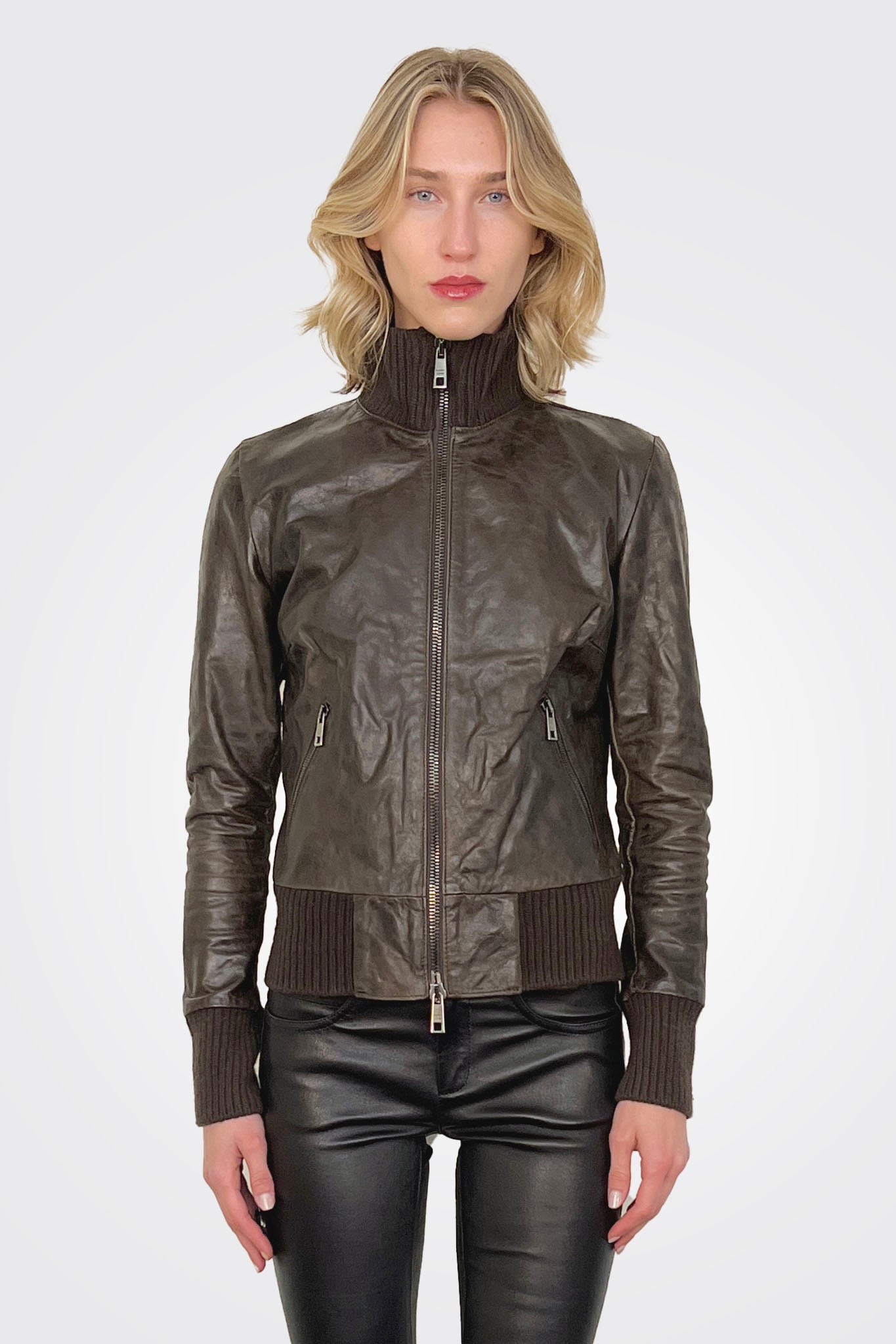 High Neck Bomber Leather Jacket - Box by Giorgio Brato | 25 South Boutiques