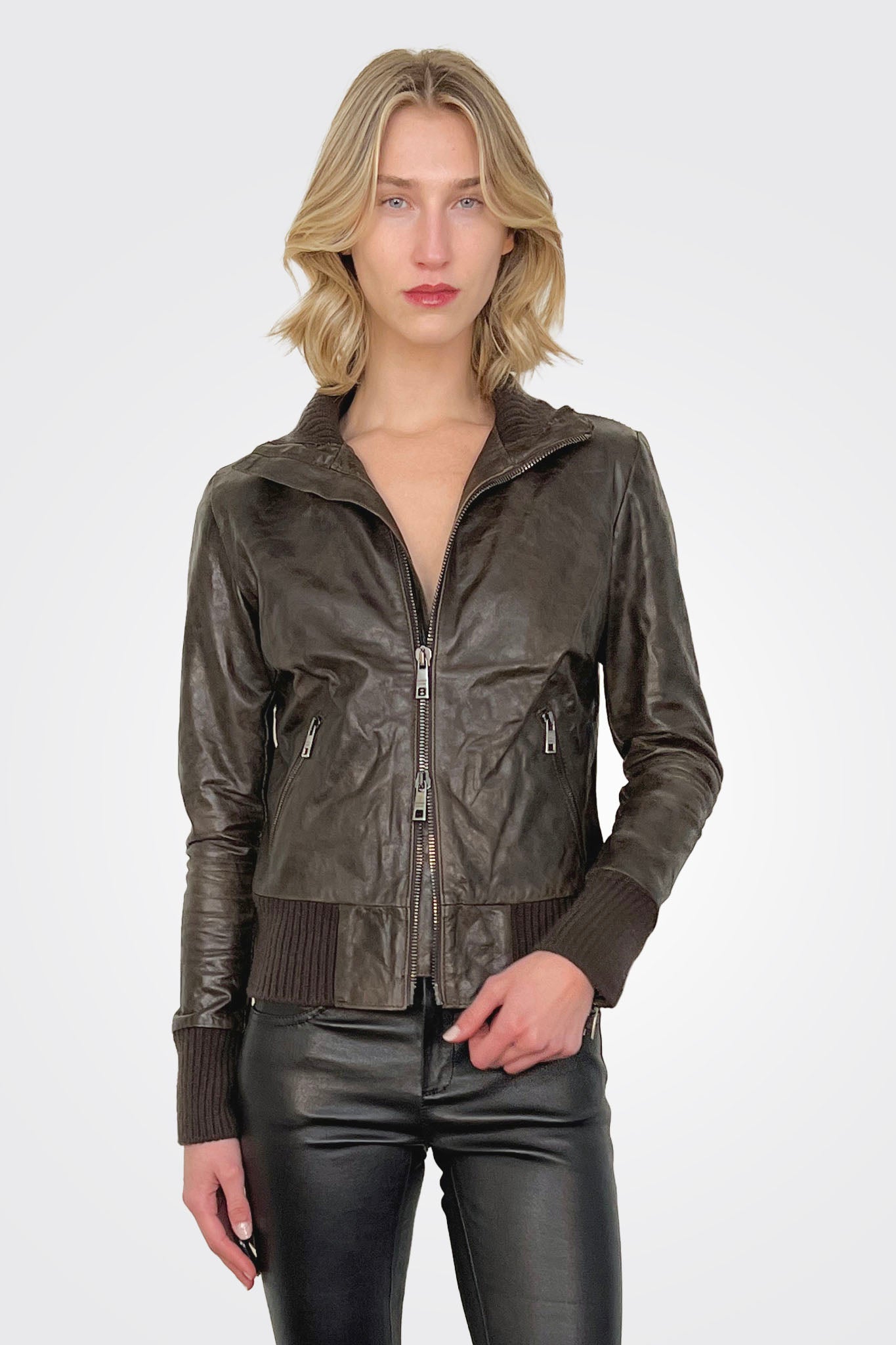 High Neck Bomber Leather Jacket - Box by Giorgio Brato — alternate view