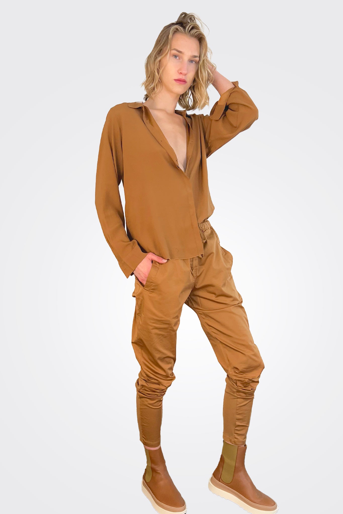 Casual Tapered Pants - Camel by Kristensen — view 3