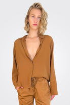 Silk Satin Shirt - Camel by Kristensen — view 3
