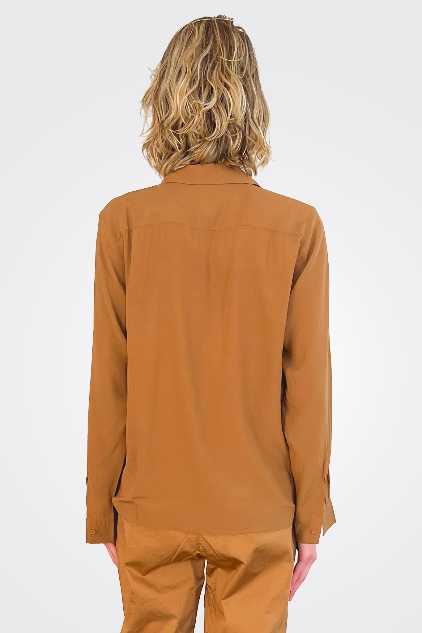 Silk Satin Shirt - Camel by Kristensen — view 5
